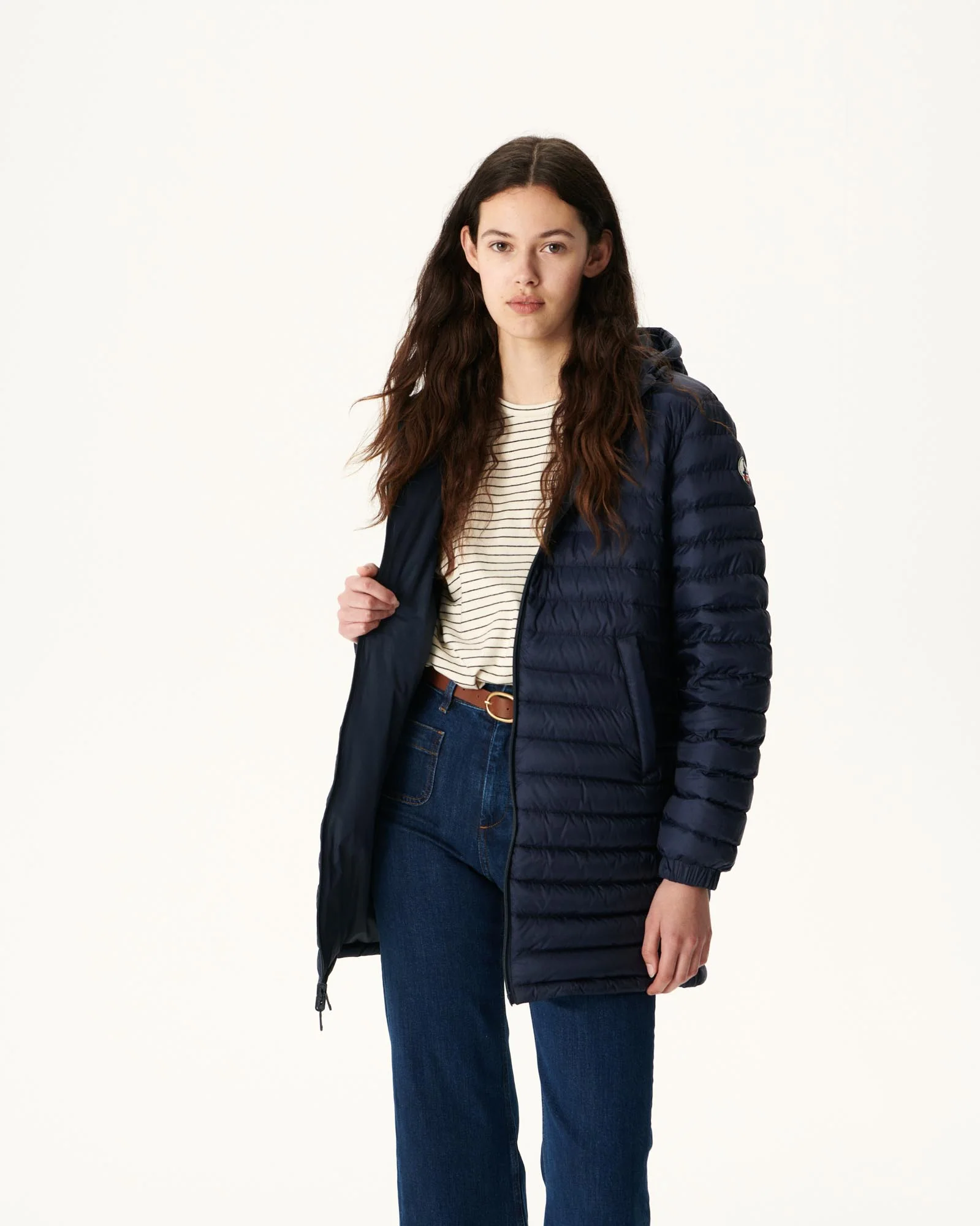 Navy Roma reversible long down jacket