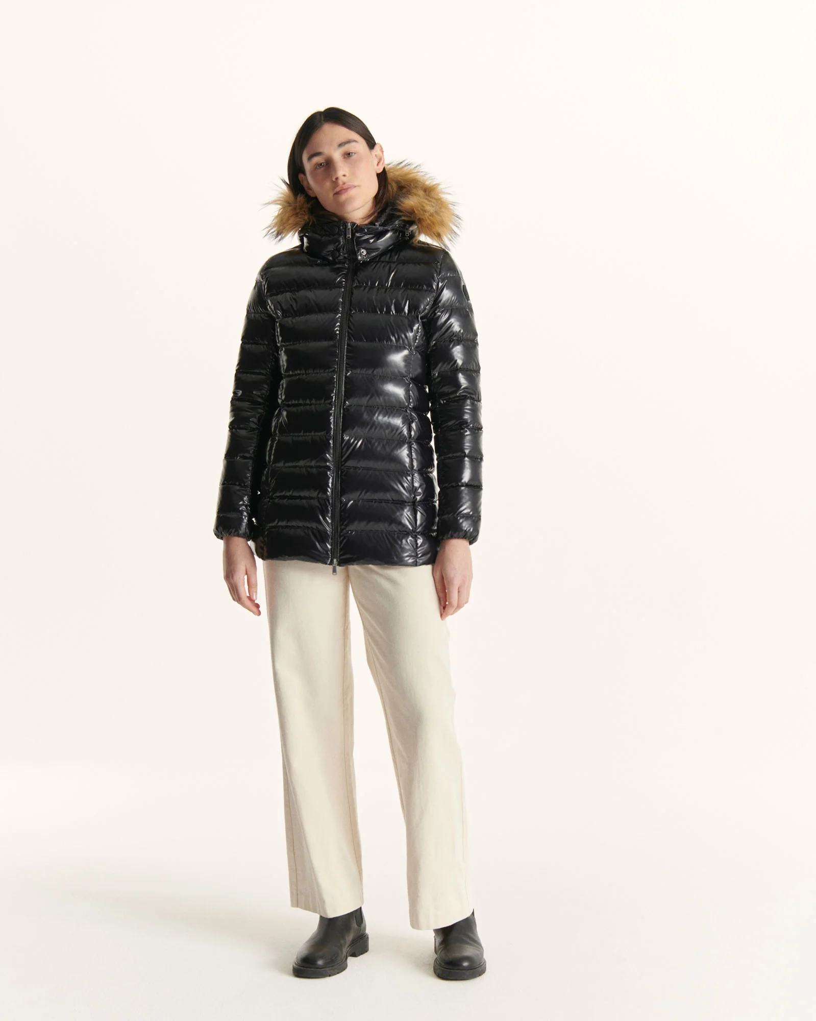 Down jacket mid-length Grand Froid Pearl Black lacquered