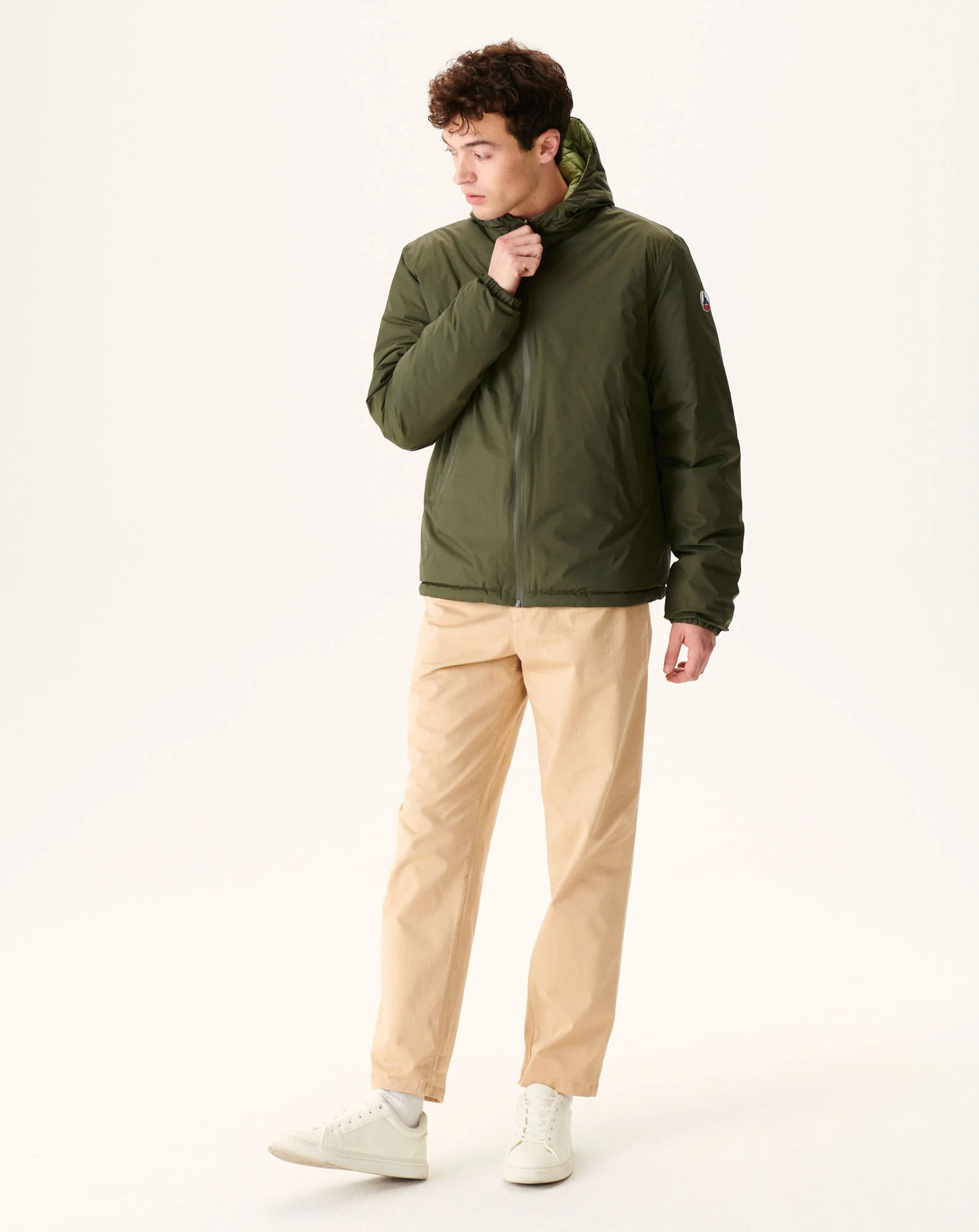 Reversible Hooded Down Jacket Army/Light Khaki Bergen