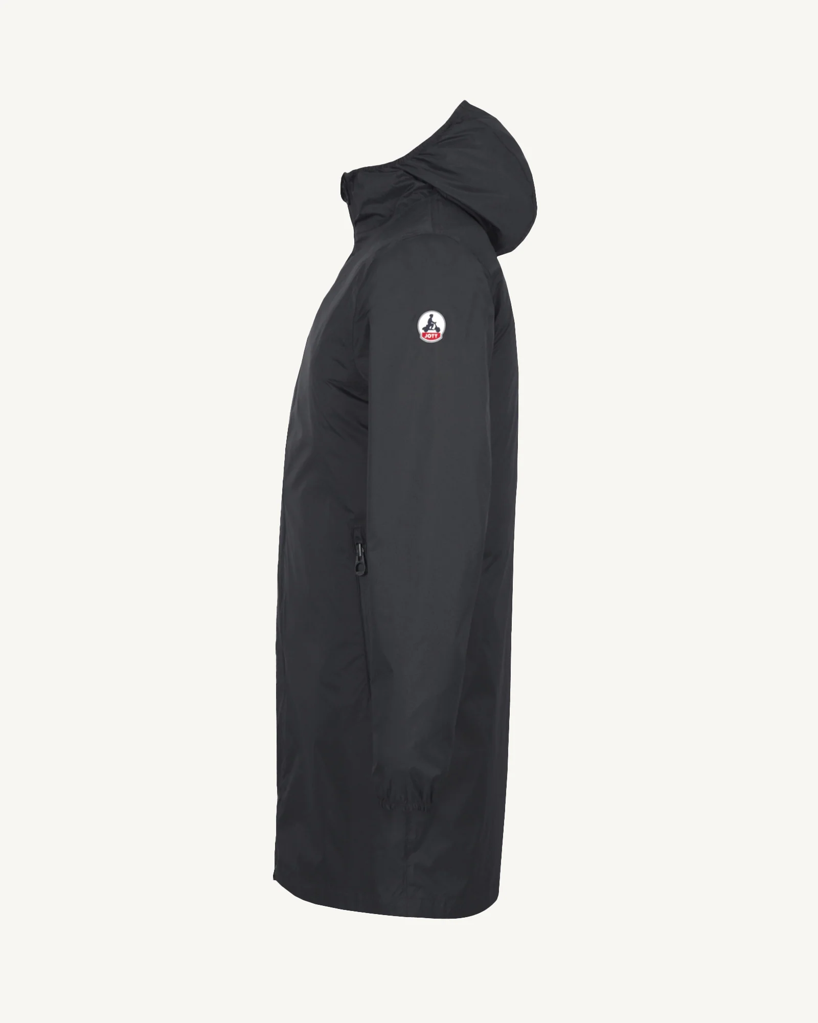 Long hooded raincoat packable Black Oban