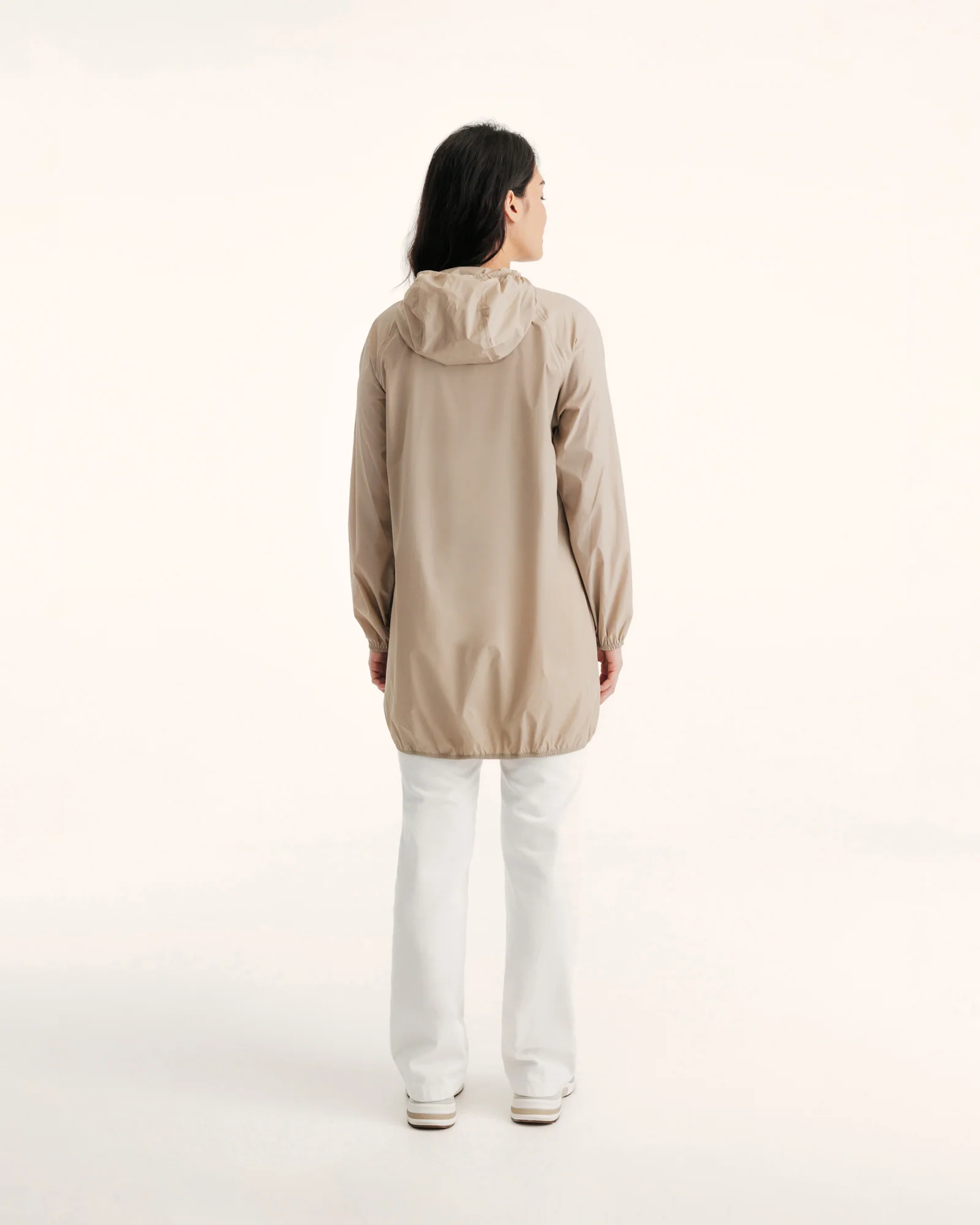 Beige Glendale long hooded raincoat