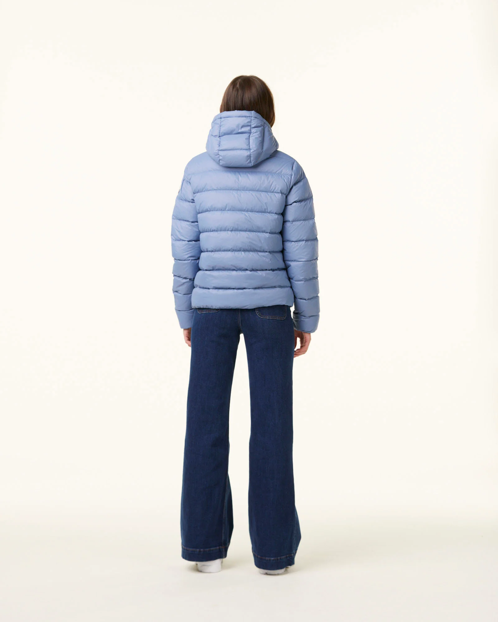 Down jacket straight hooded faded blue Jane