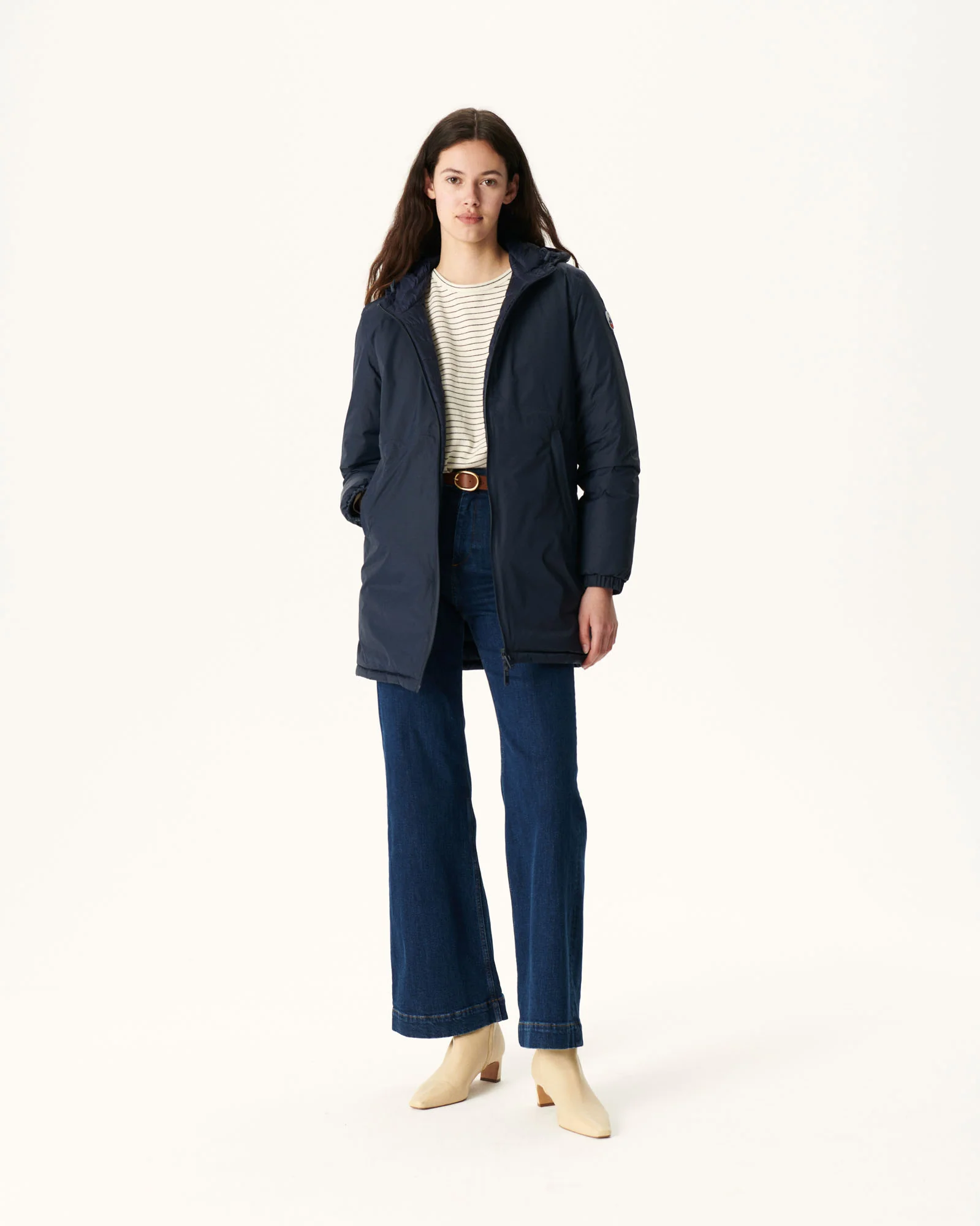 Navy Roma reversible long down jacket