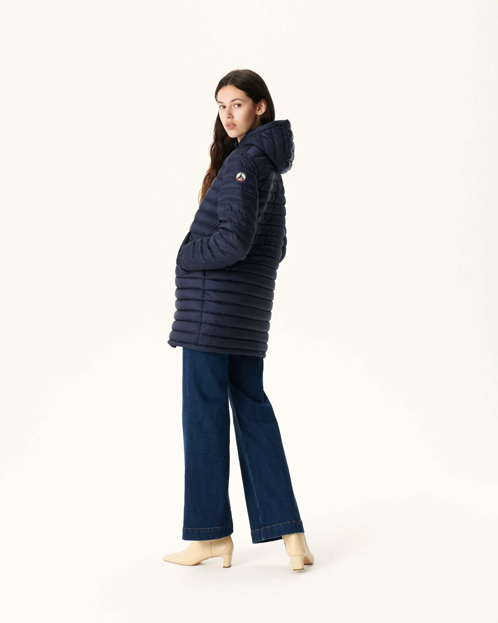 Navy Roma reversible long down jacket