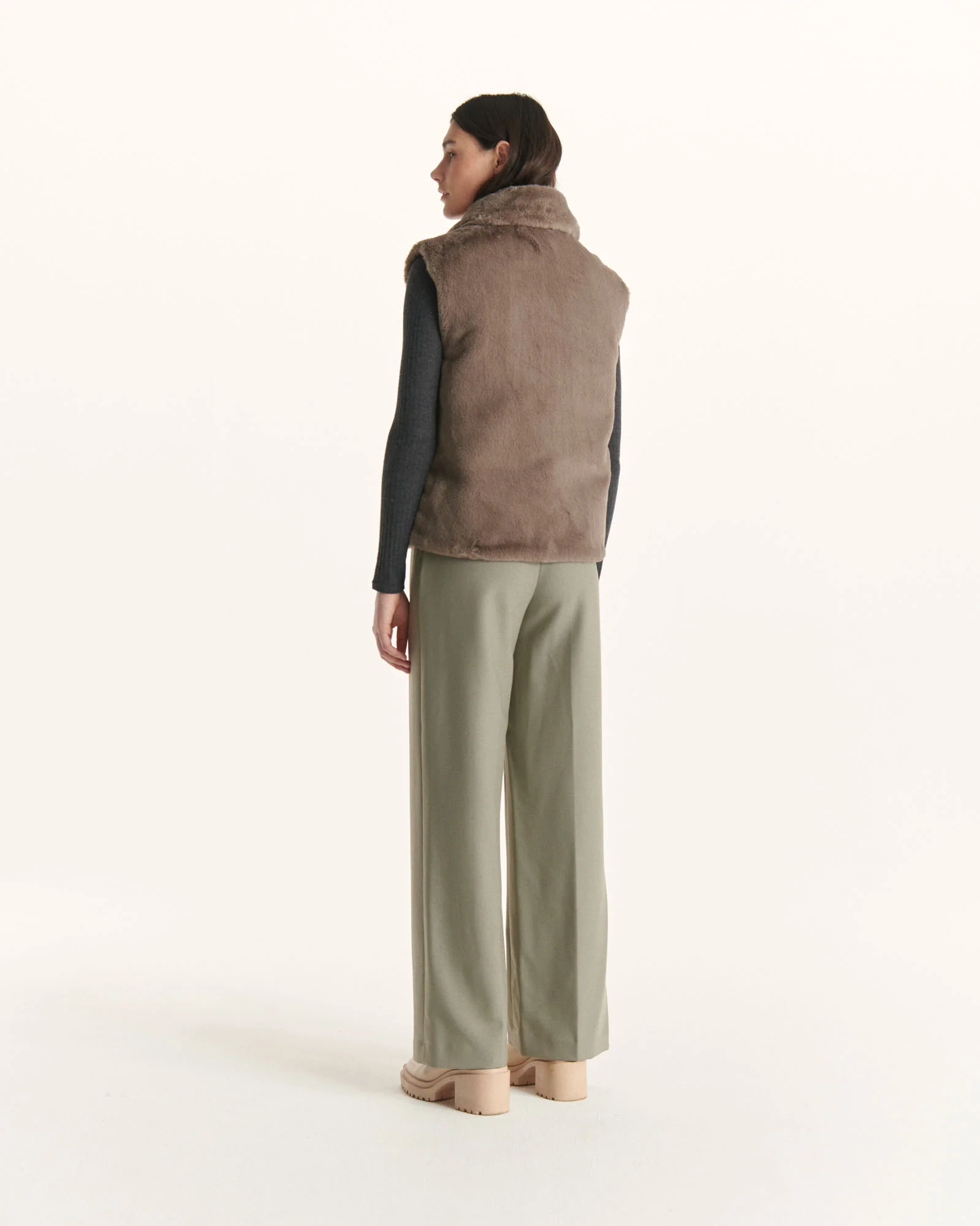 Down jacket with crystals Swarovski®️ sleeveless reversible Grand Froid Taupe Daria