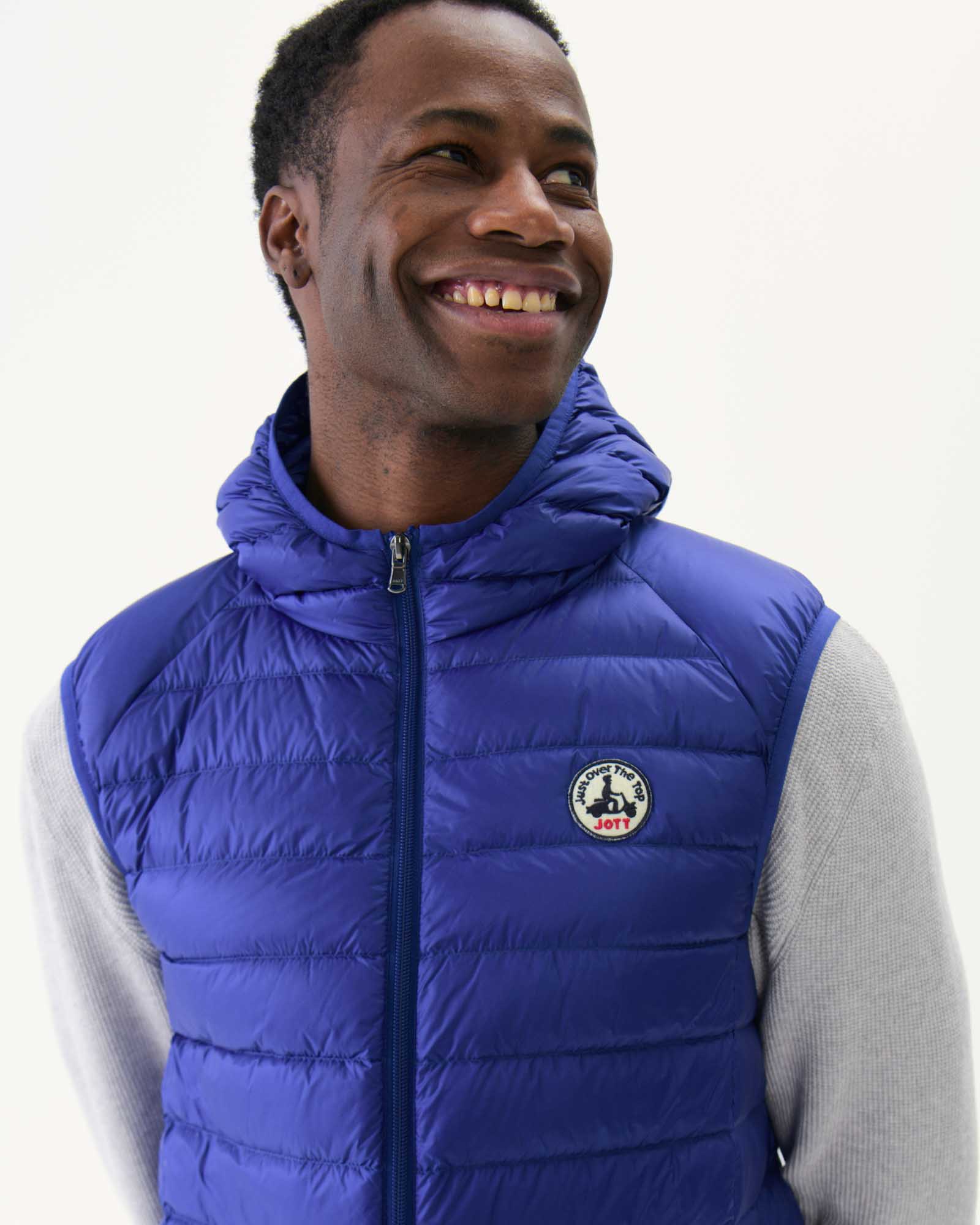 Taupe Pat hooded sleeveless padded jacket