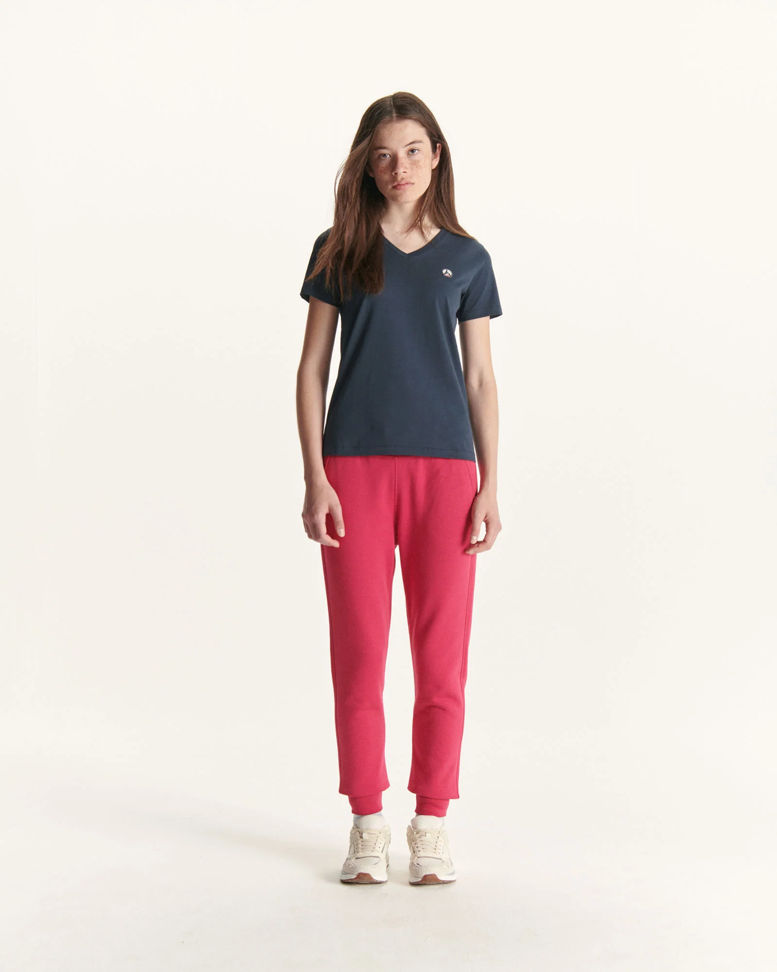 Plain V-neck organic cotton t-shirt Marine Cancun