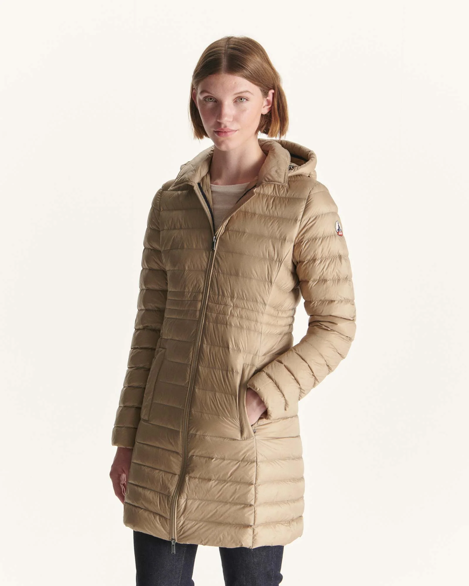 Down jacket long hoodie Taupe Vero 2.0