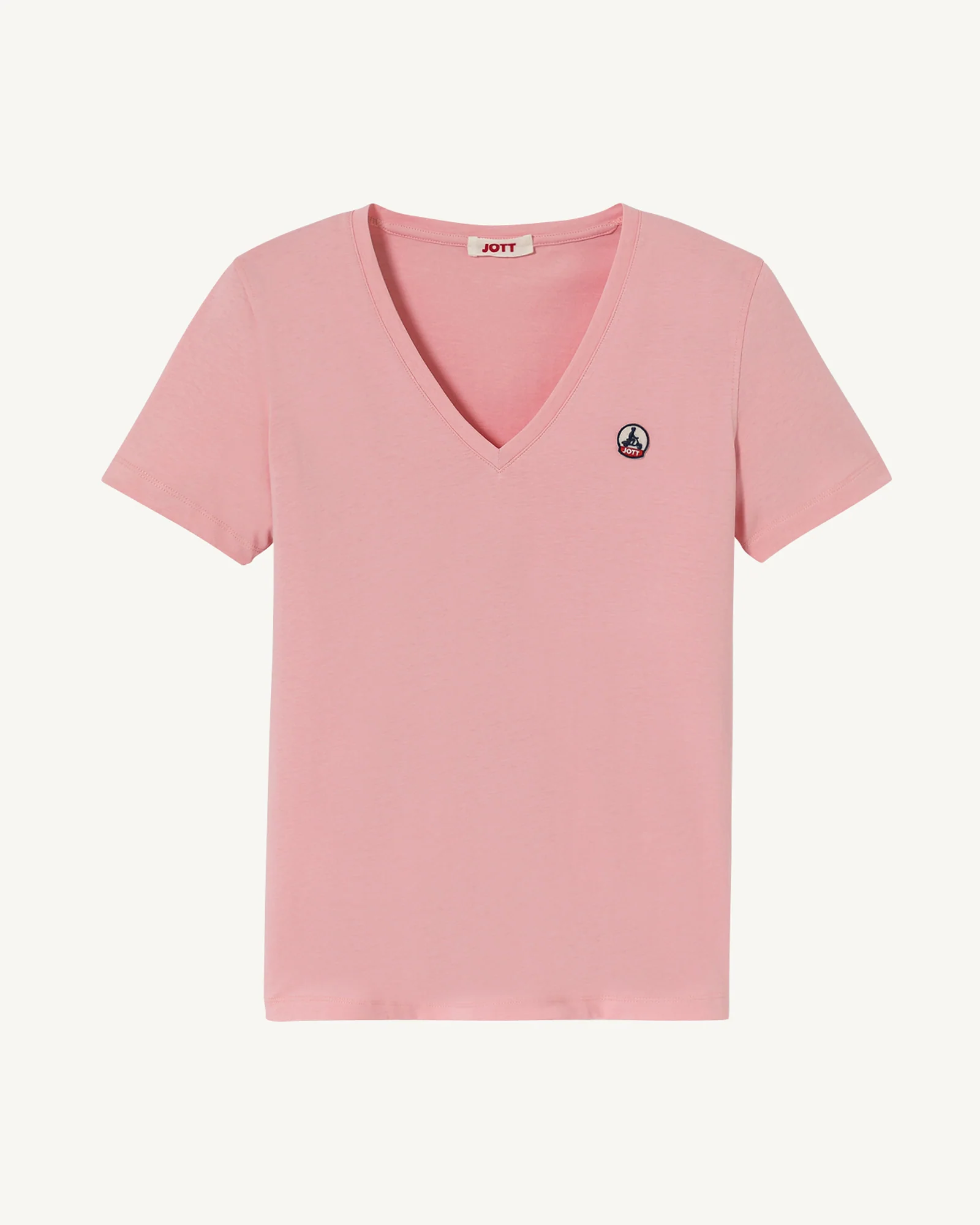 Plain V-neck T-shirt in organic cotton Peach pink Cancun 2.0