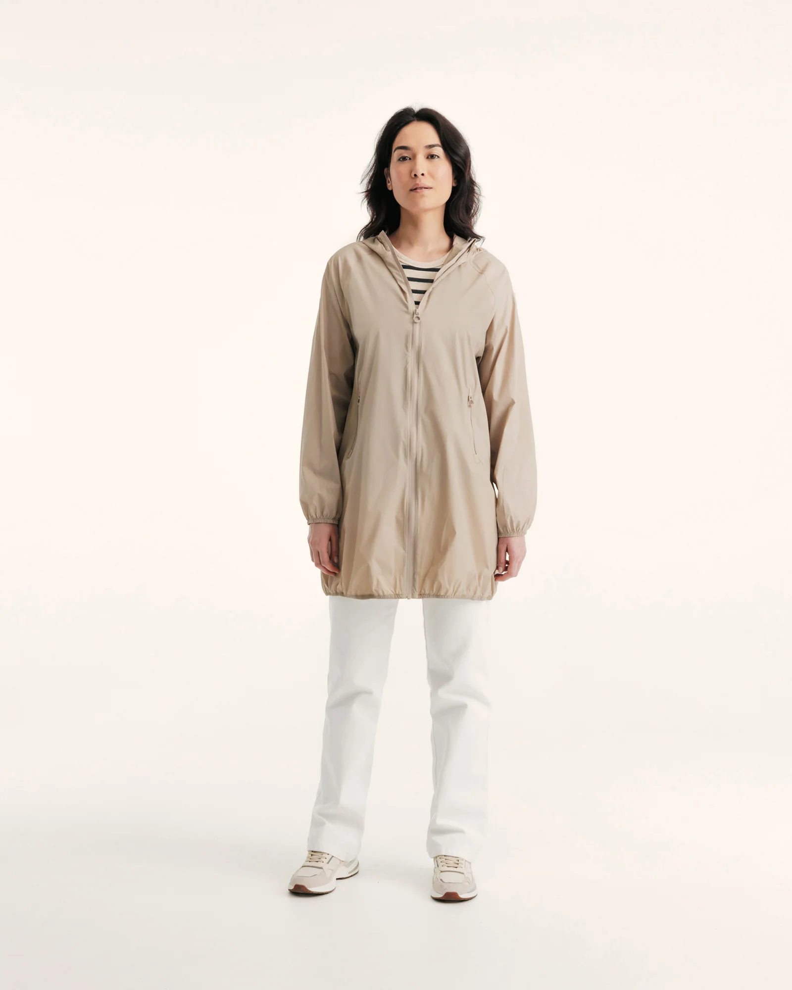 Beige Glendale long hooded raincoat