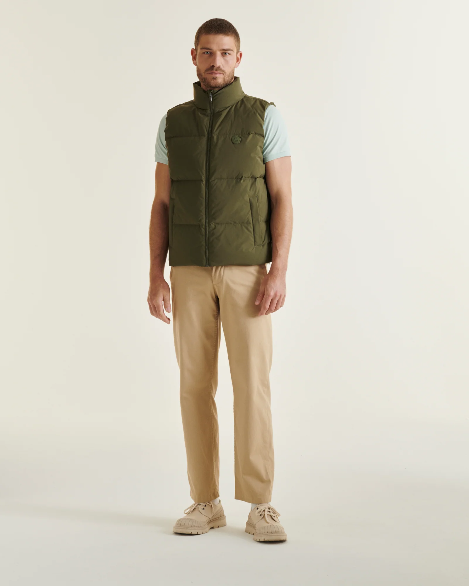 Down jacket mixed sleeveless 'Puffer' spirit Marine Nagano