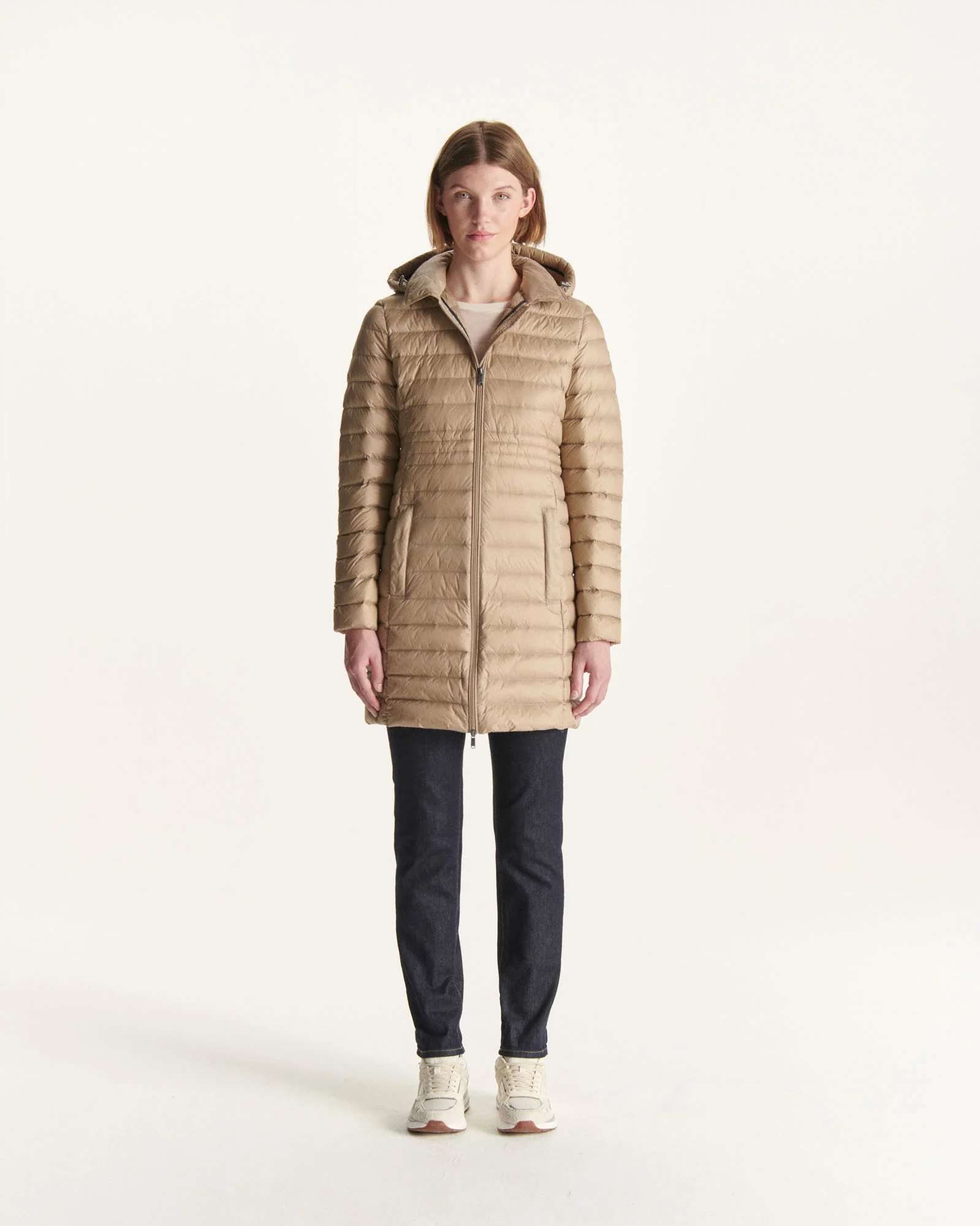 Down jacket long hoodie Taupe Vero 2.0