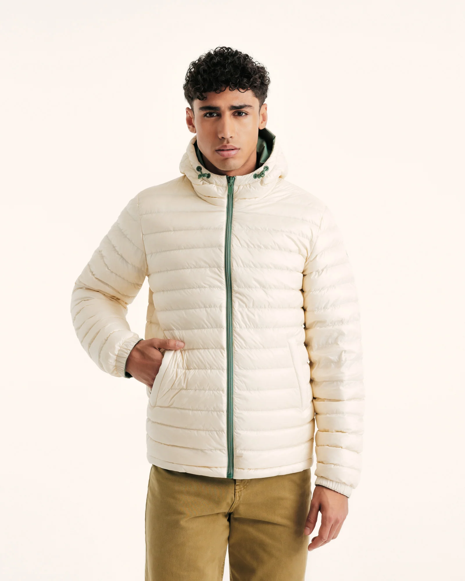 Down jacket reversible hoodie Army/Beige Bergen 2.0
