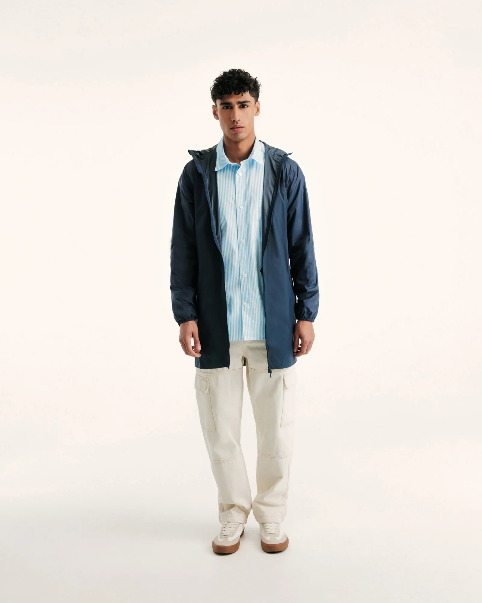 Long hooded raincoat packable Black Oban