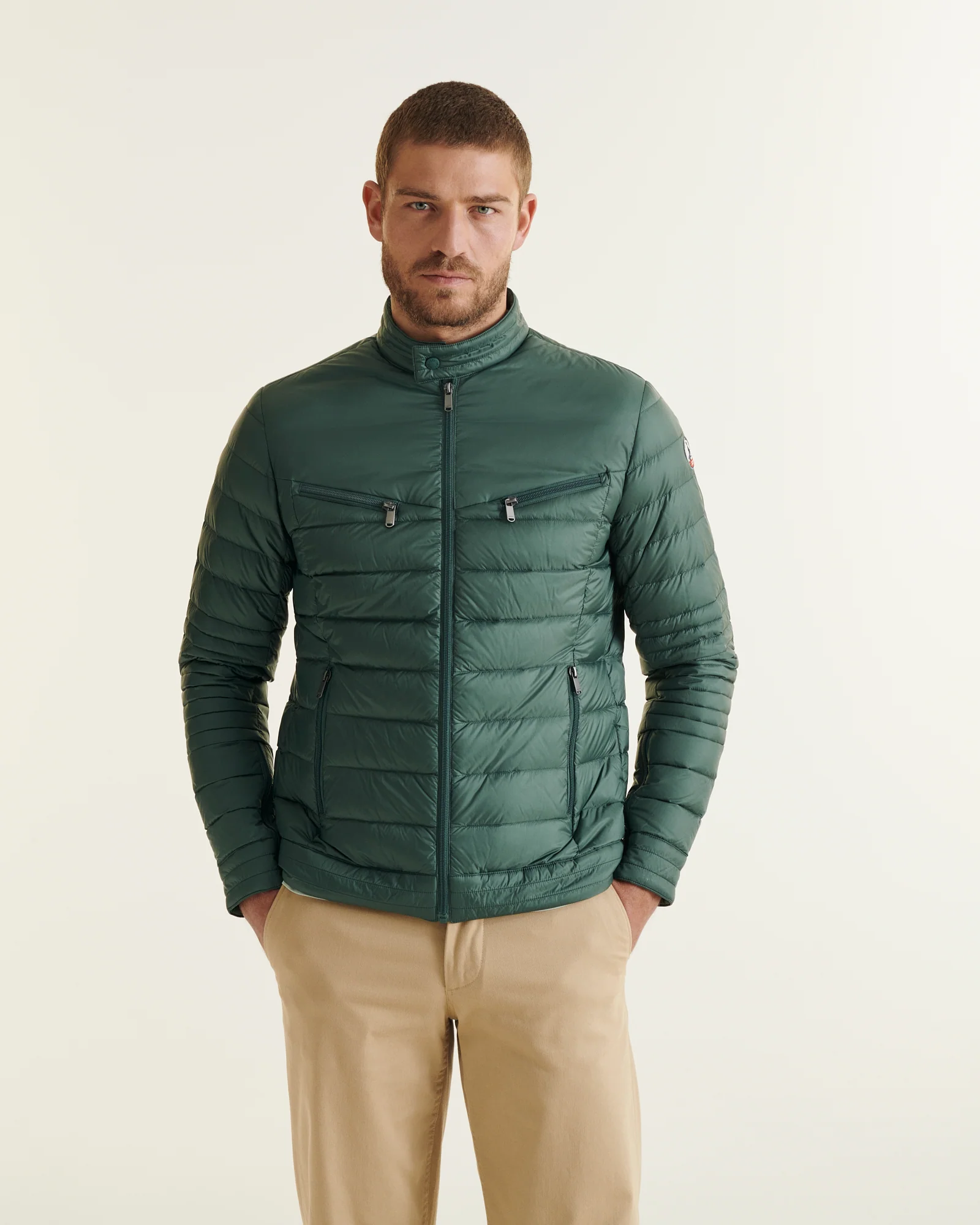 Down jacket biker cut Celadon green David