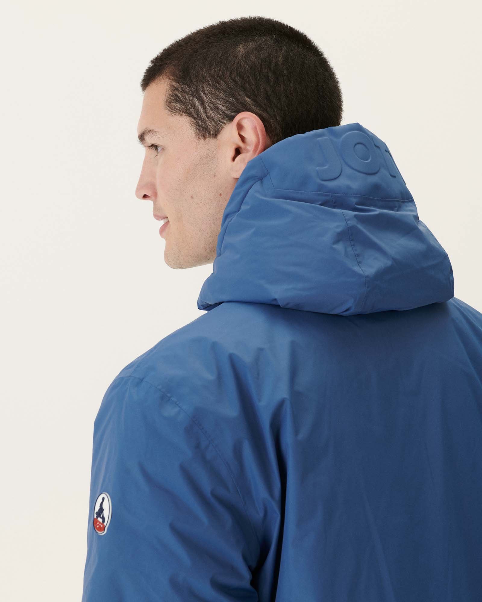 Reversible hooded puffer jacket Denim blue/Army Bergen