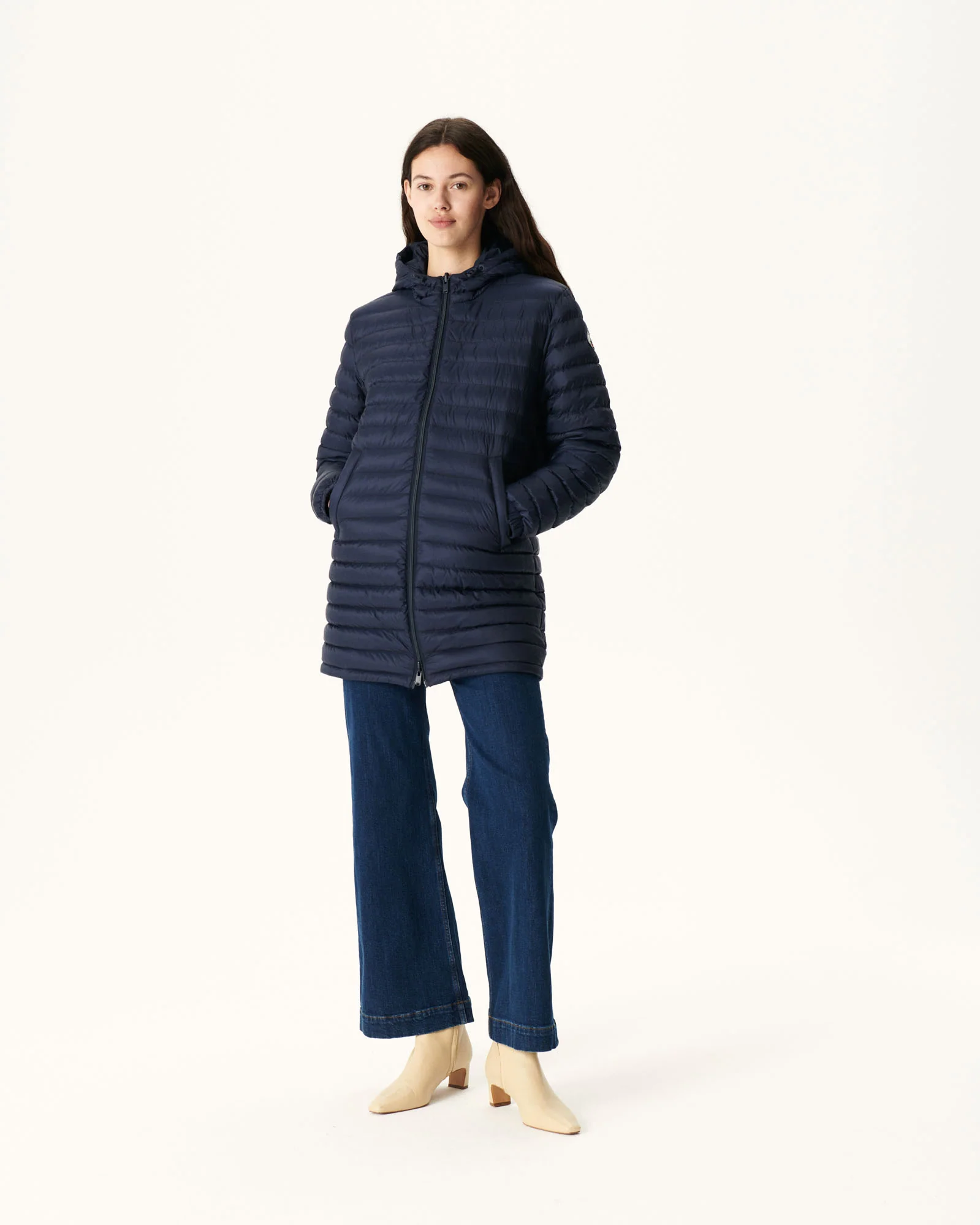 Navy Roma reversible long down jacket