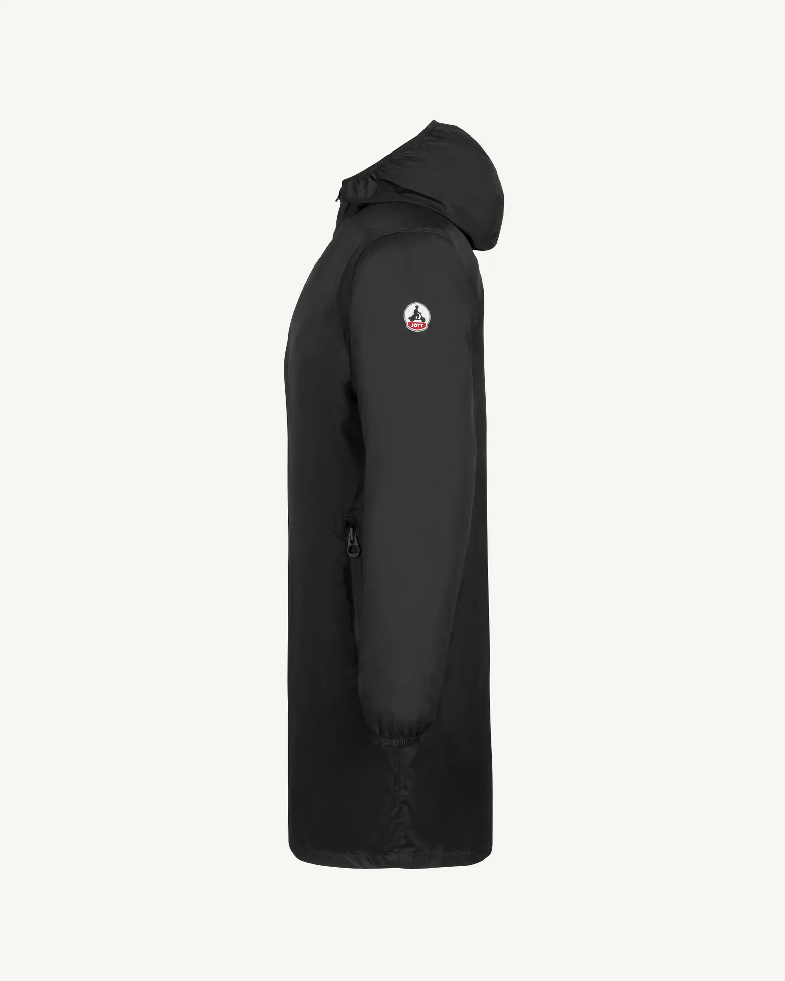 Long hooded raincoat packable Black Oban
