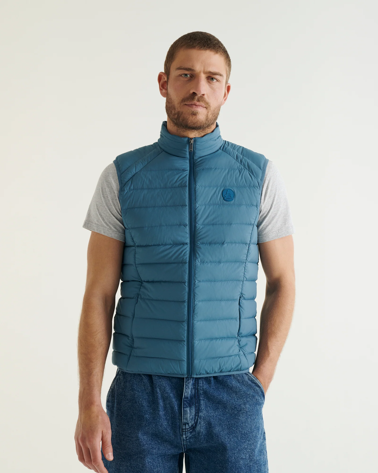 Down jacket sleeveless stretch blue jeans Arafo