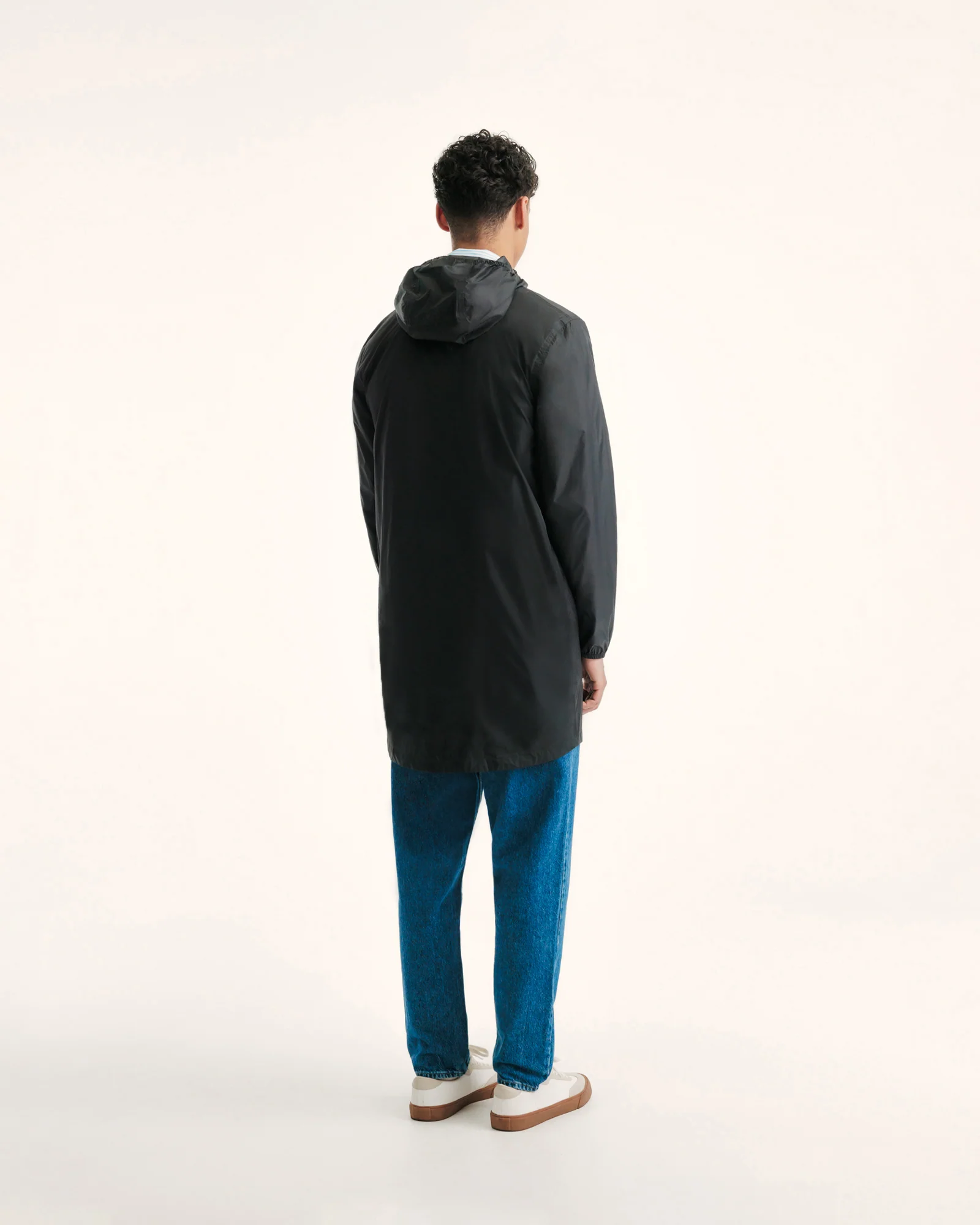 Long hooded raincoat packable Black Oban