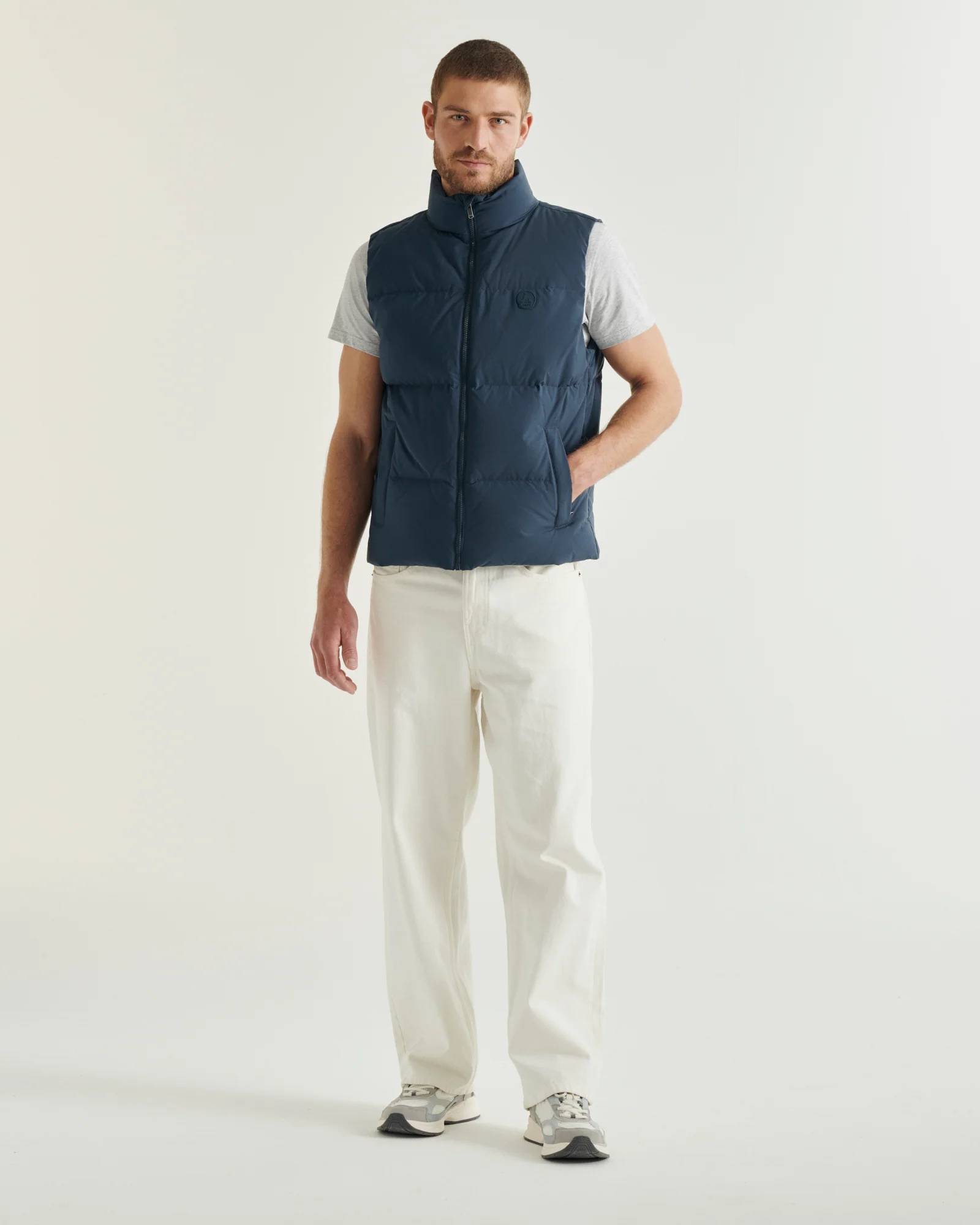 Down jacket mixed sleeveless 'Puffer' spirit Marine Nagano