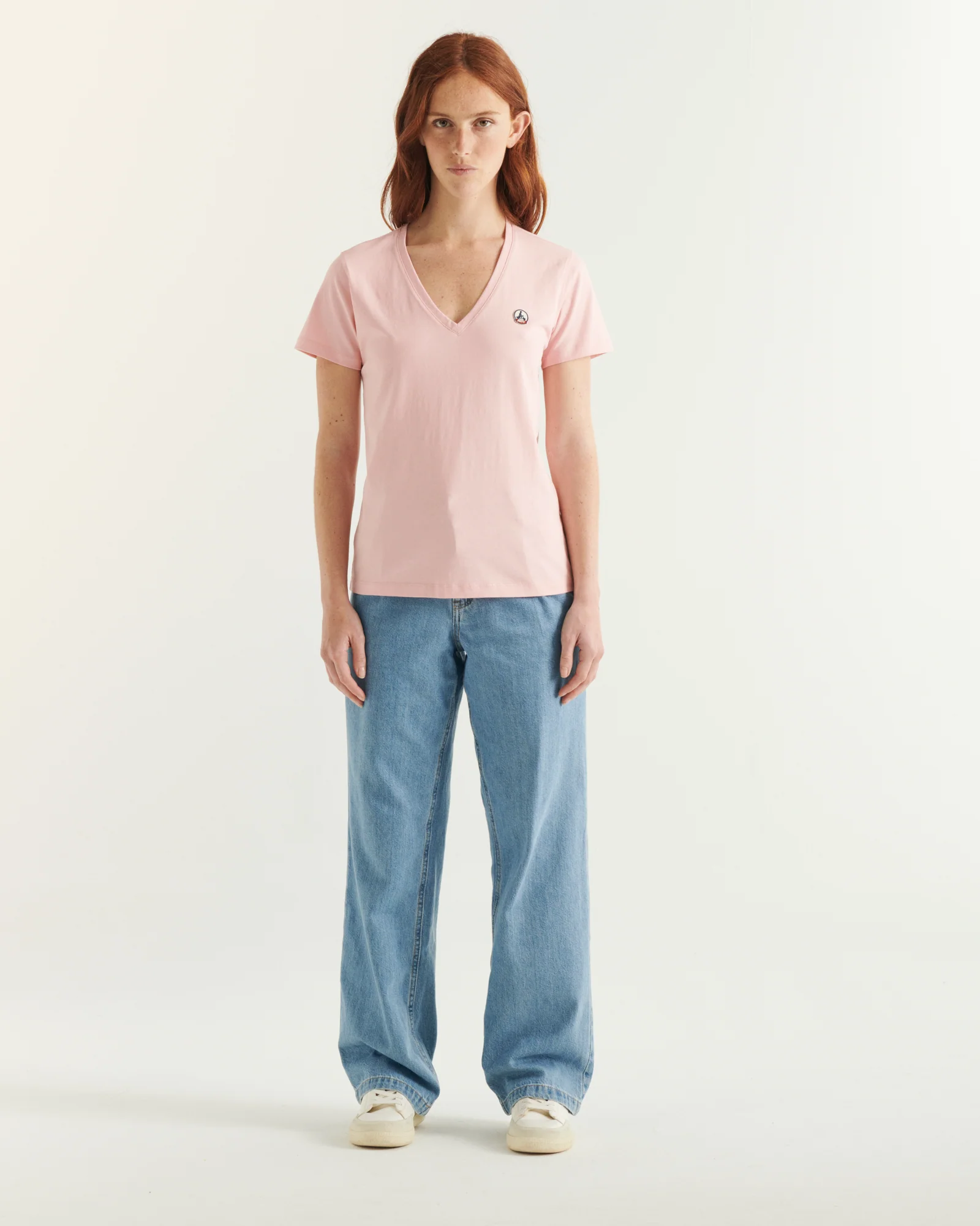 Plain V-neck T-shirt in organic cotton Pale mauve Cancun 2.0