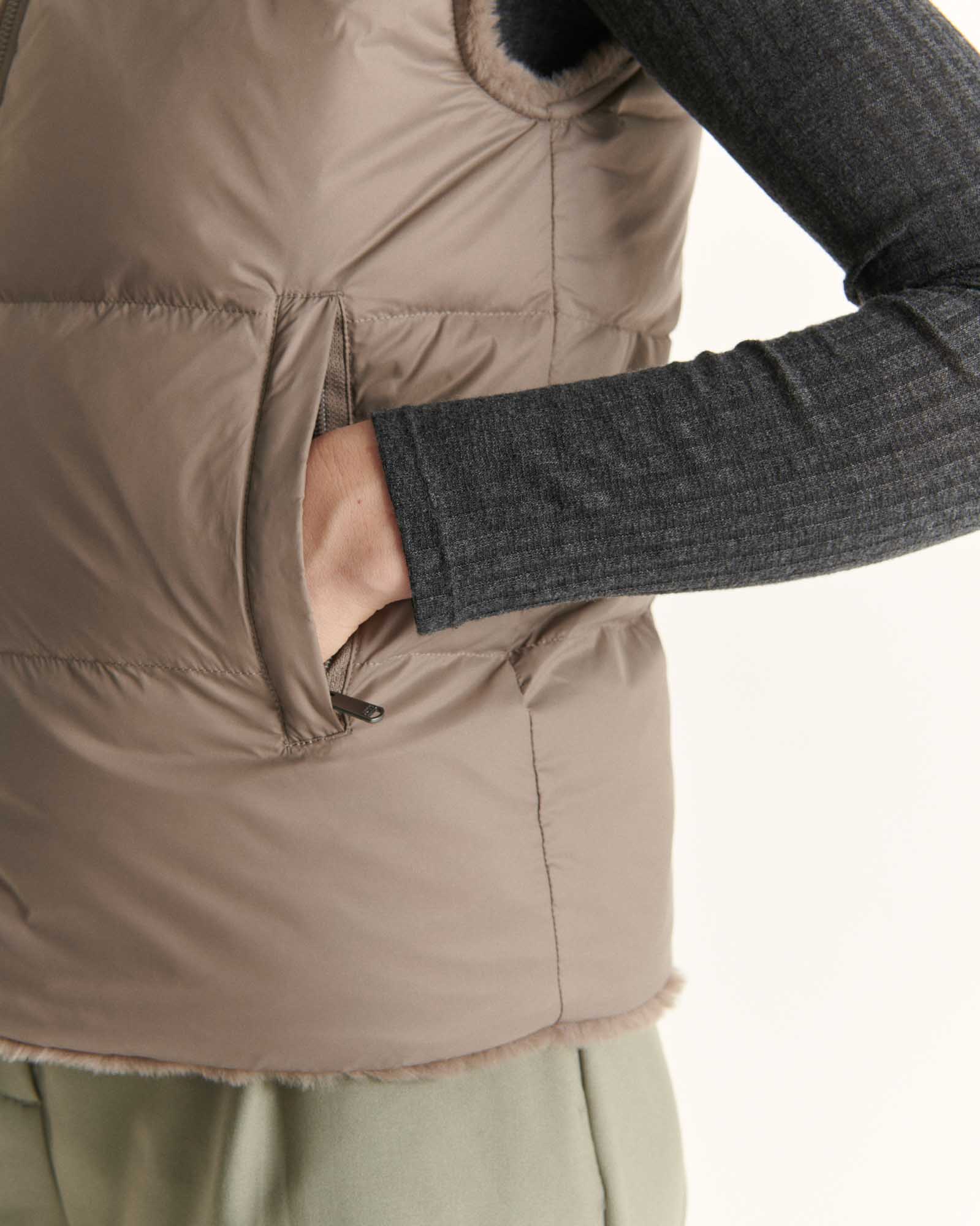 Down jacket with crystals Swarovski®️ sleeveless reversible Grand Froid Taupe Daria