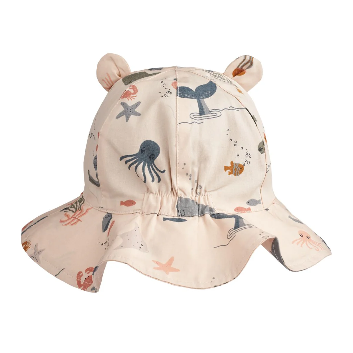 Amelia seersucker sun hat with ears - Y/D stripes Crisp white / Sandy
