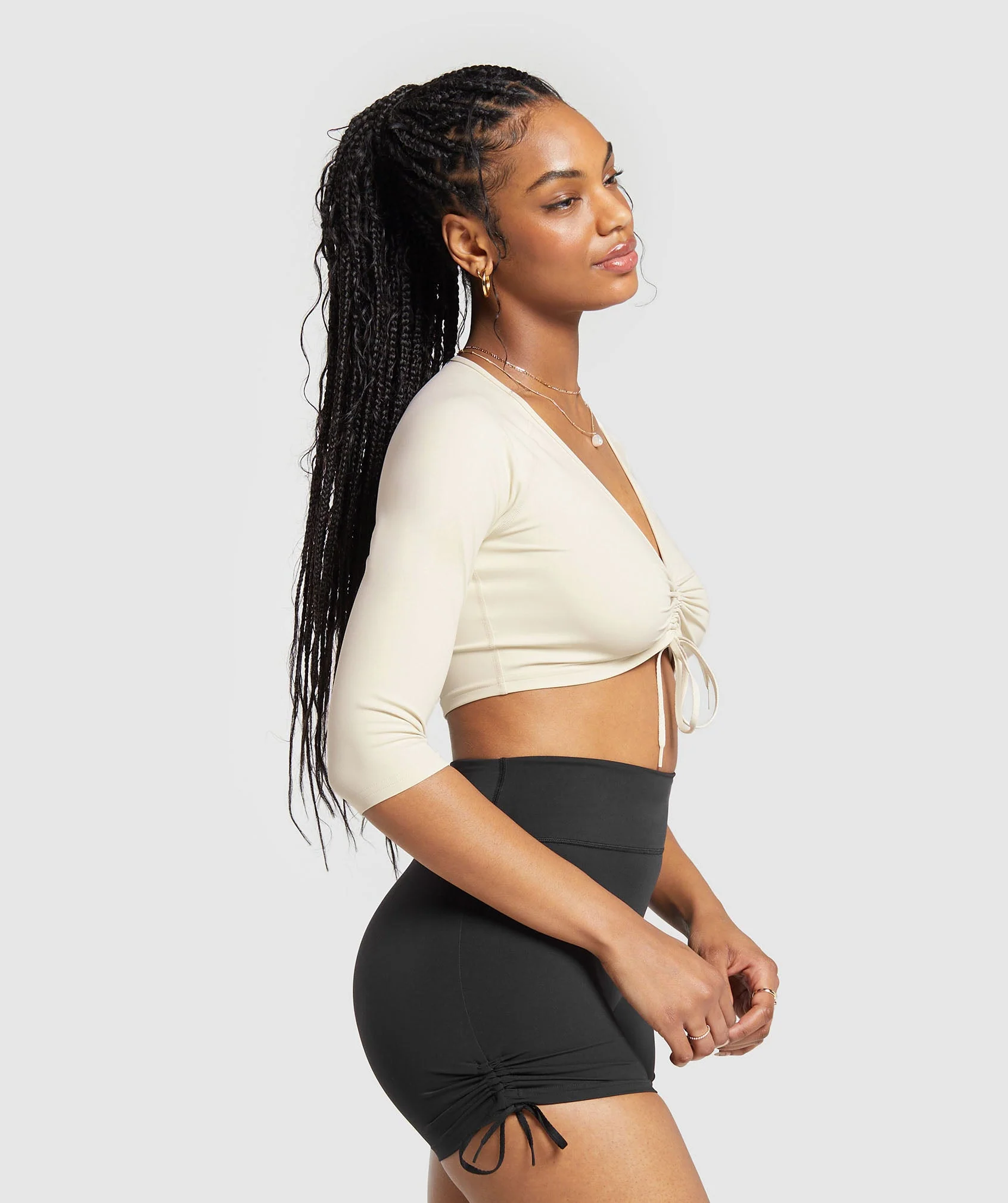 Ruche 3/4 Sleeve Crop Top