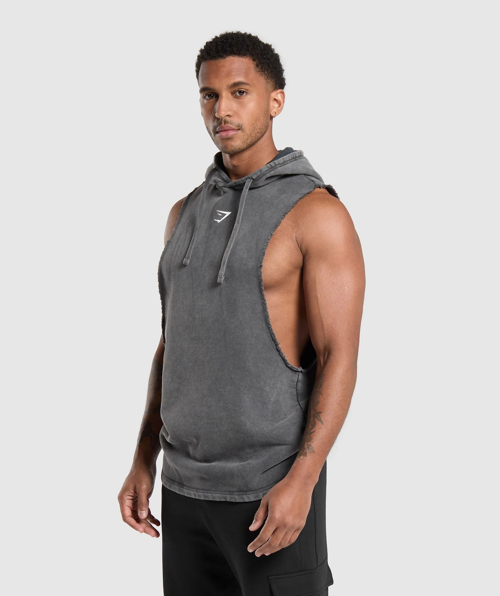Washed Drop Arm Sleeveless Hoodie