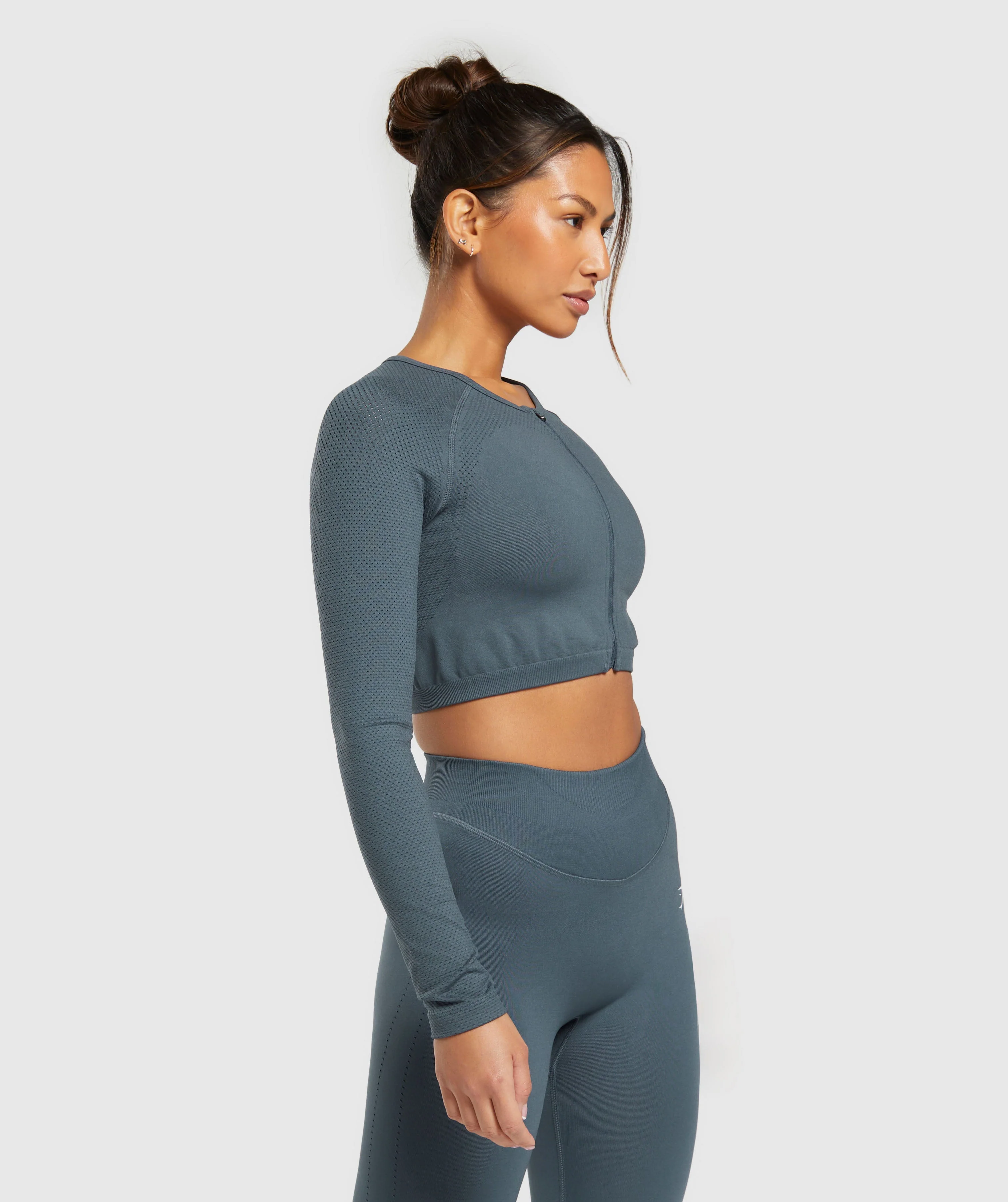 Sweat Seamless Long Sleeve Zip Crop Top