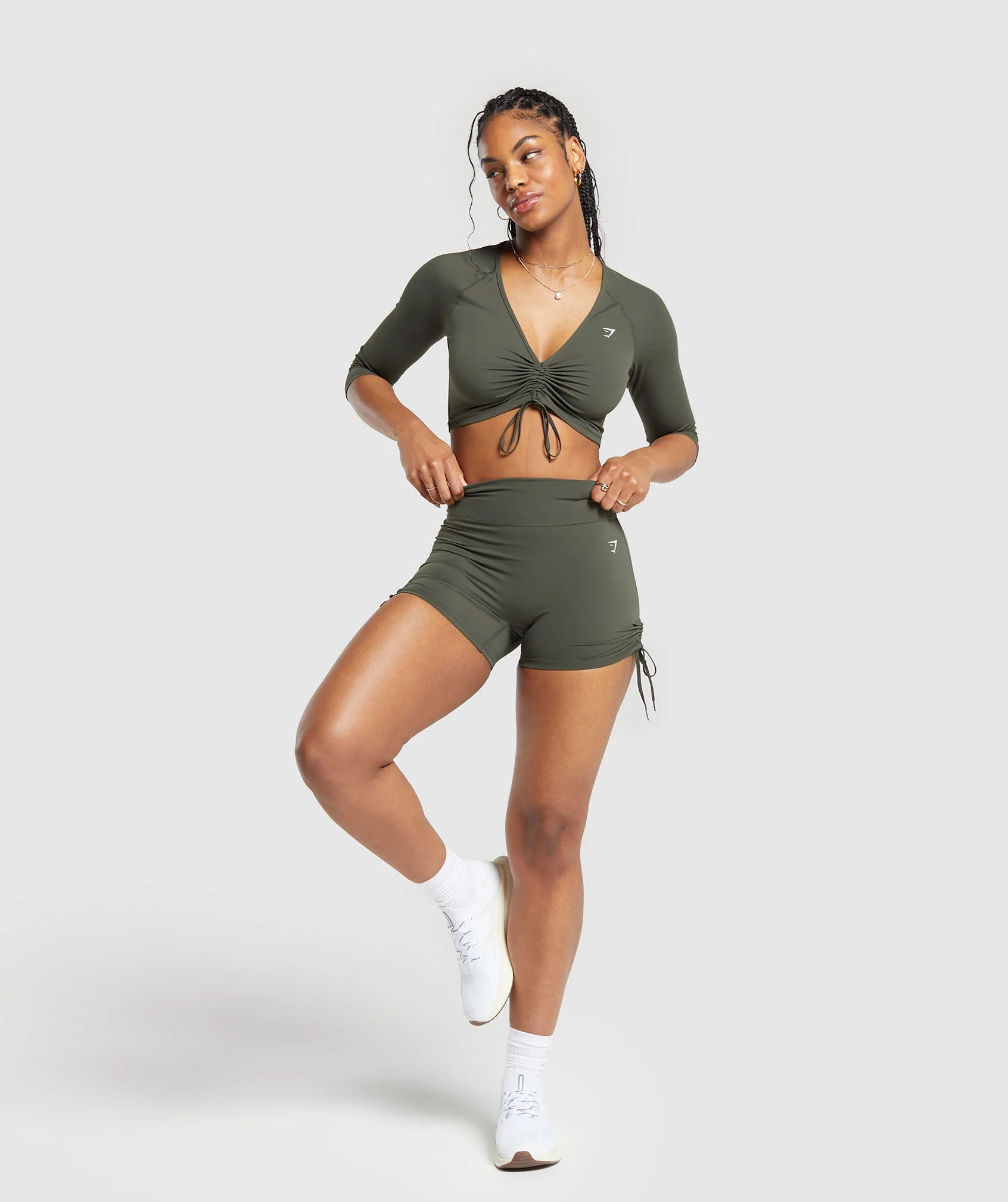 Ruche 3/4 Sleeve Crop Top