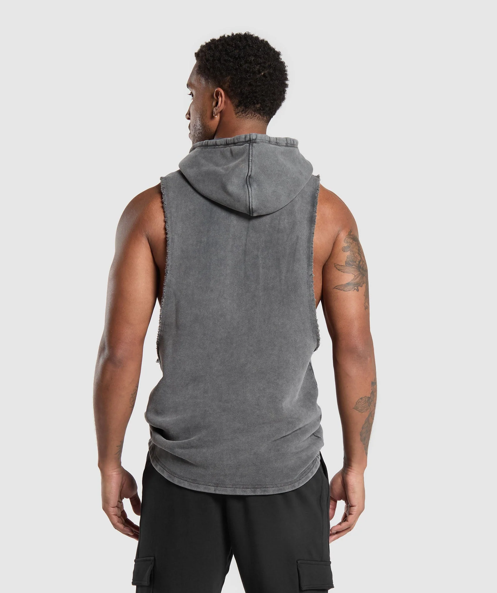 Washed Drop Arm Sleeveless Hoodie