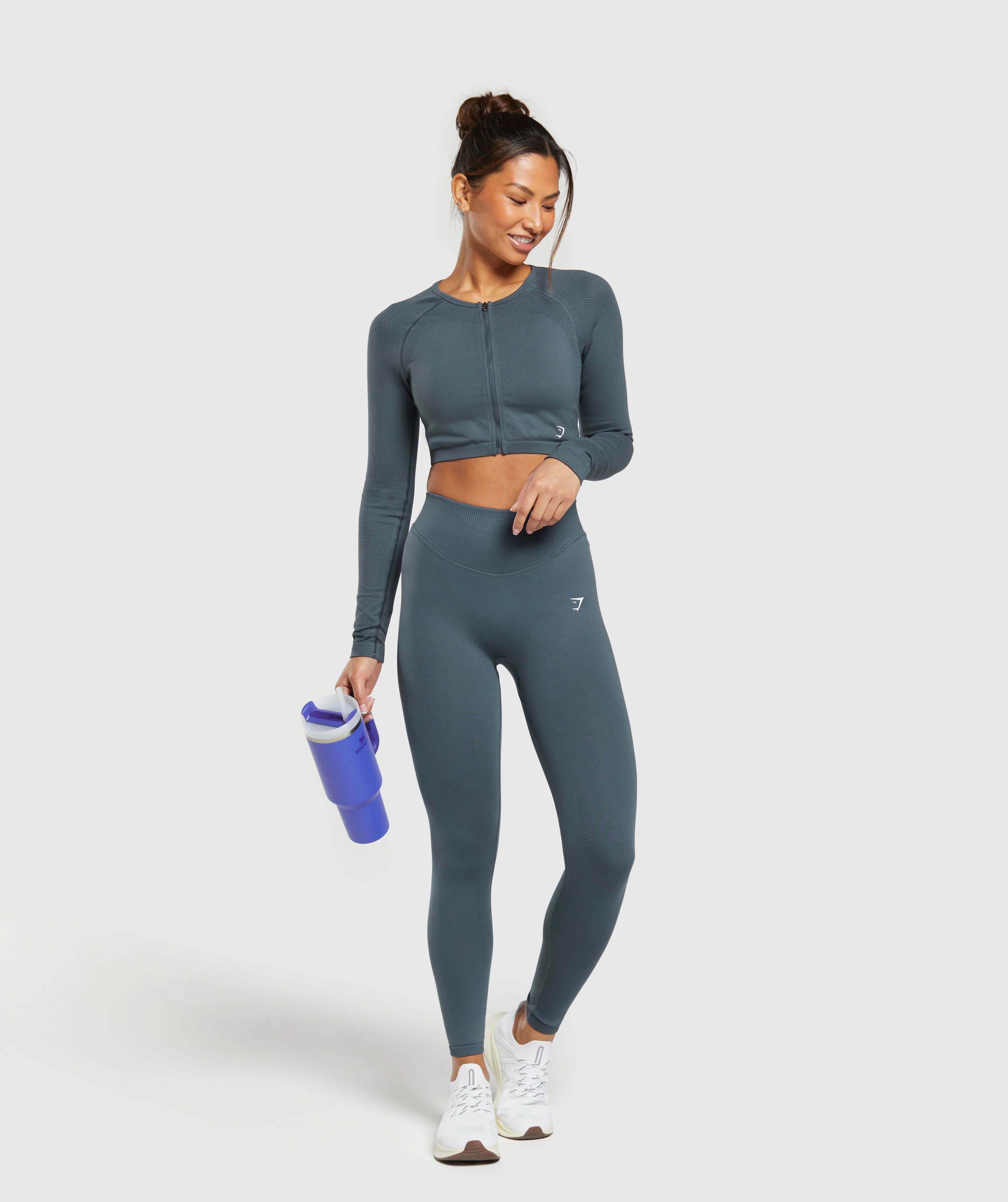 Sweat Seamless Long Sleeve Zip Crop Top
