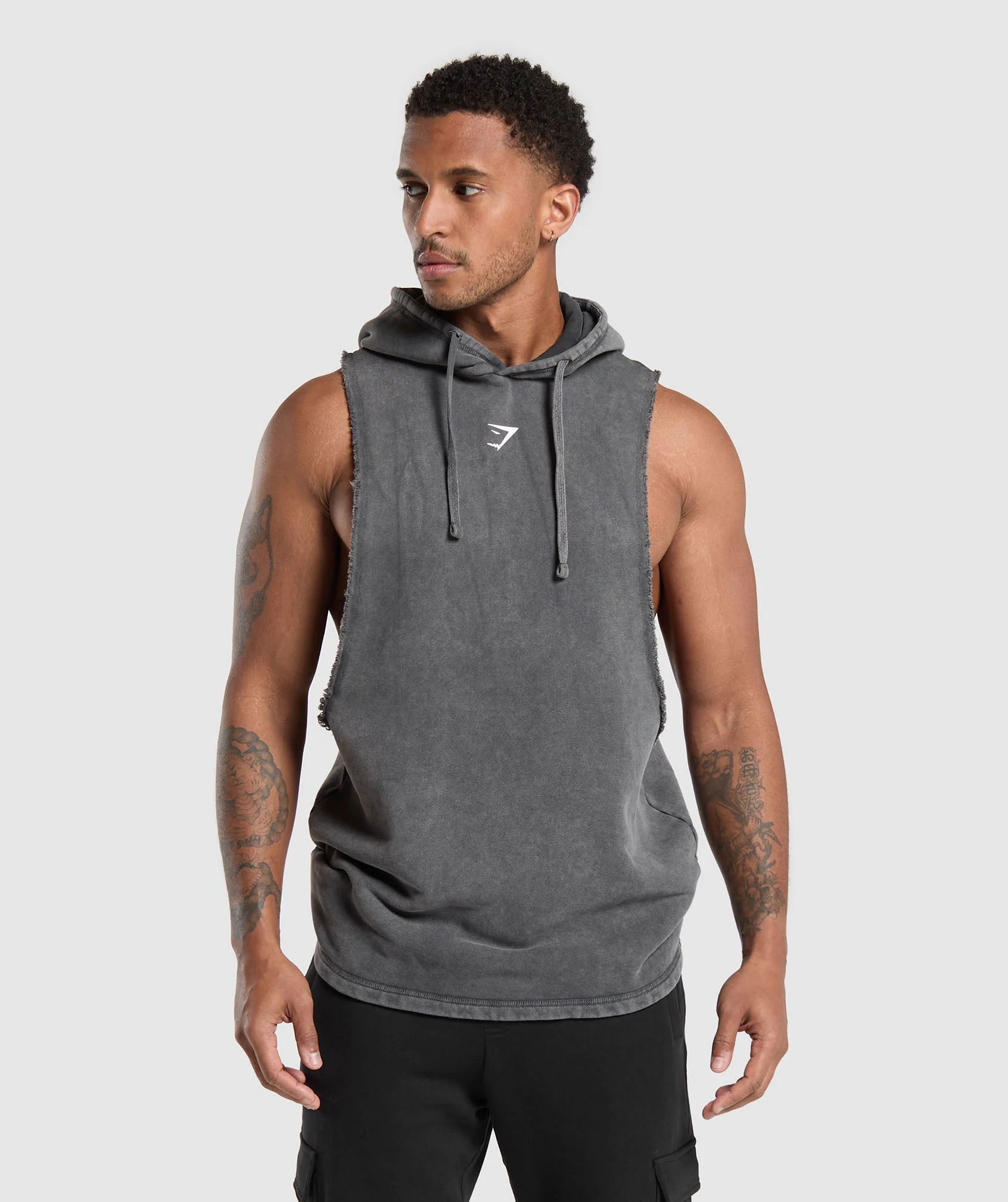 Washed Drop Arm Sleeveless Hoodie