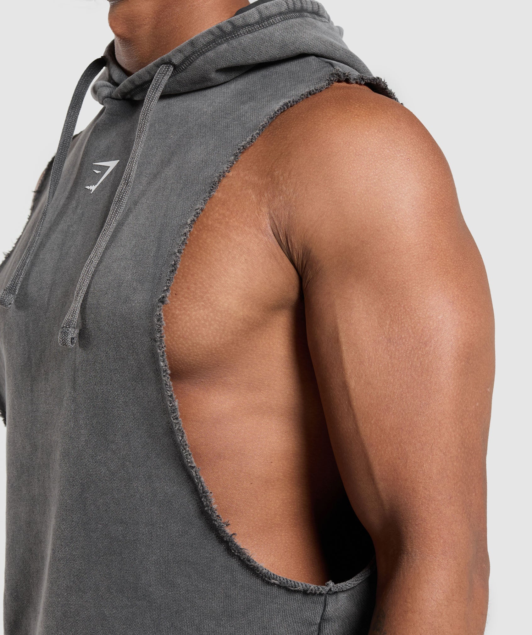 Washed Drop Arm Sleeveless Hoodie
