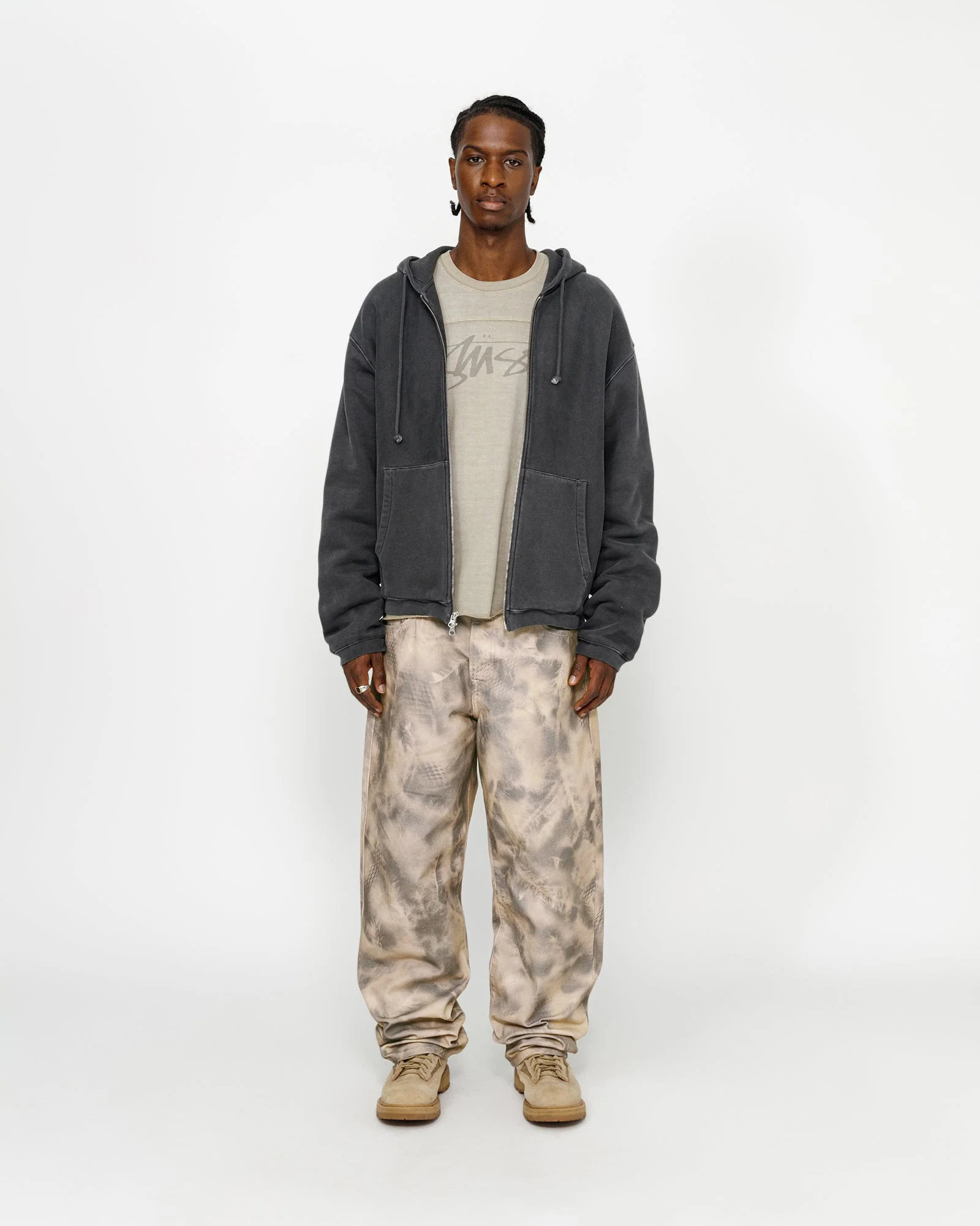 WAFFLE LINED ZIP HOODIE