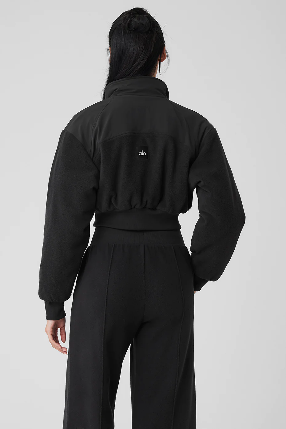 Polar Fleece Cropped Wintry Mix Jacket - Black