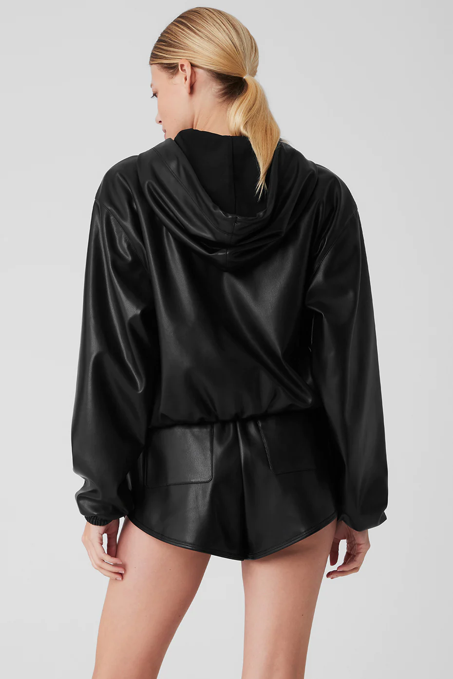Faux Leather Power Hour Full Zip Cropped Jacket - Black