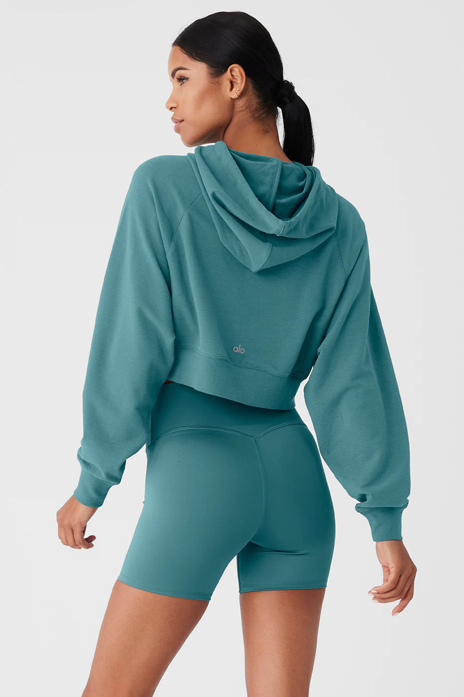 Cropped Double Take Hoodie - Teal Agate