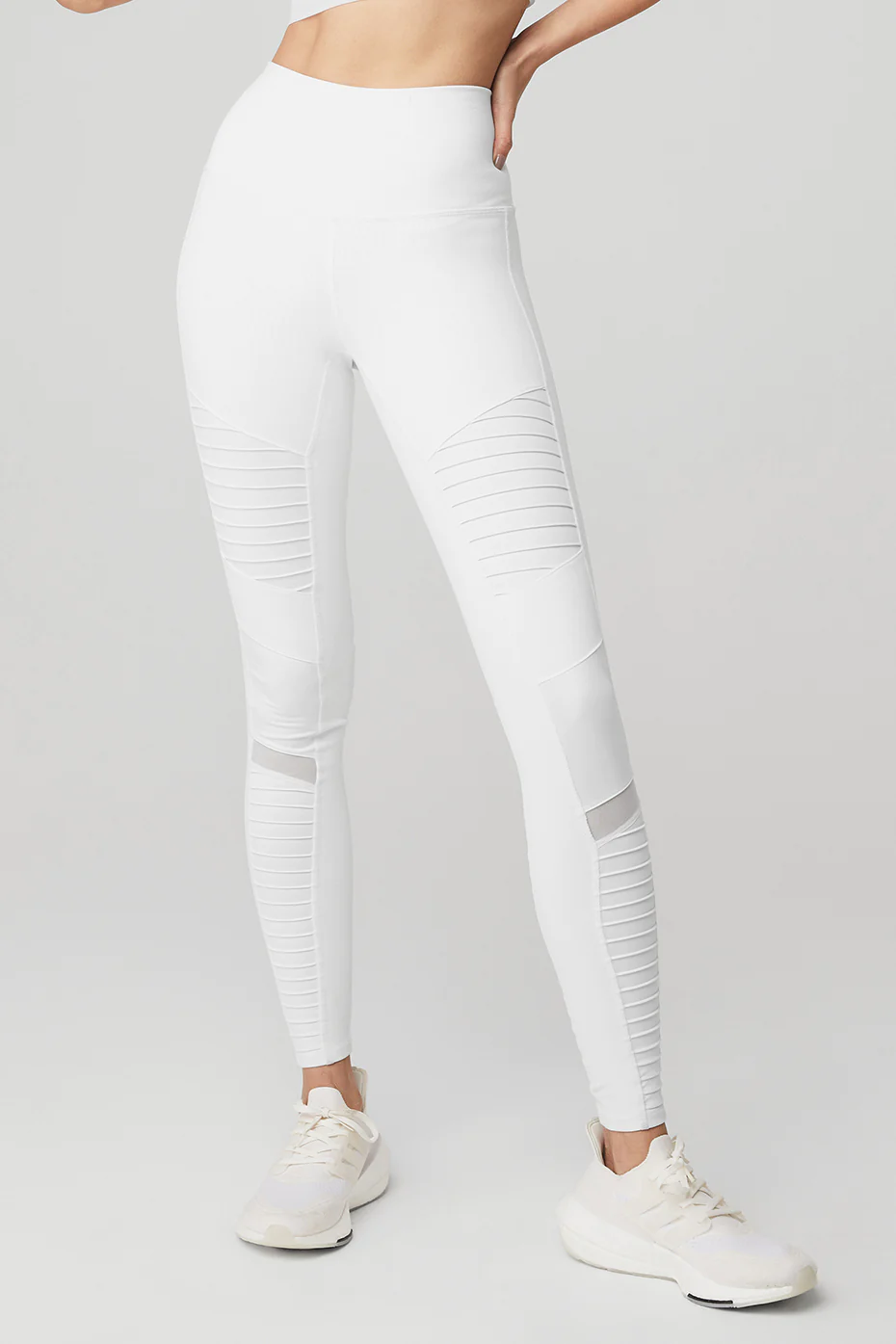 High-Waist Moto Legging - White/White Glossy