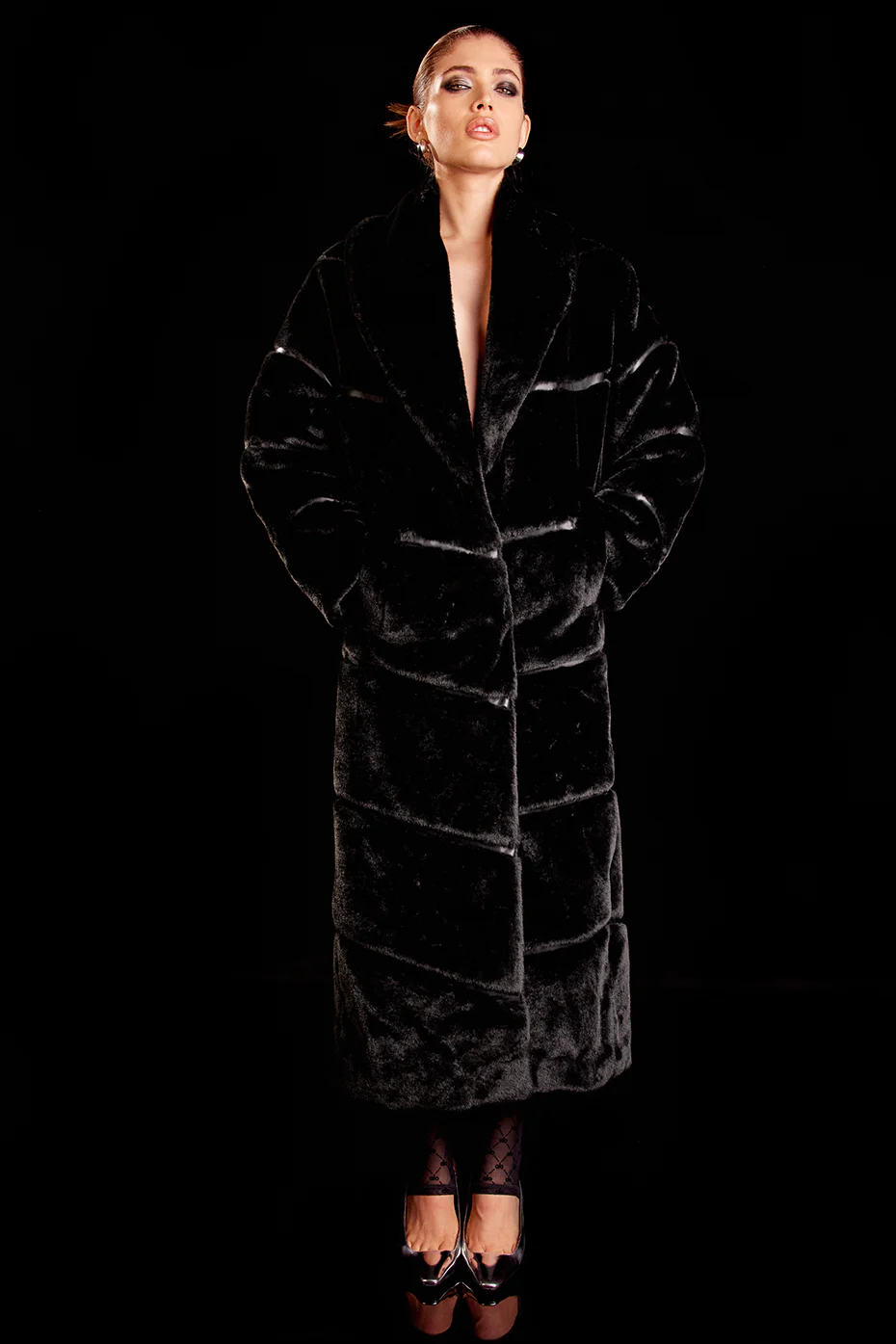 Faux Fur Cascade Jacket - Black