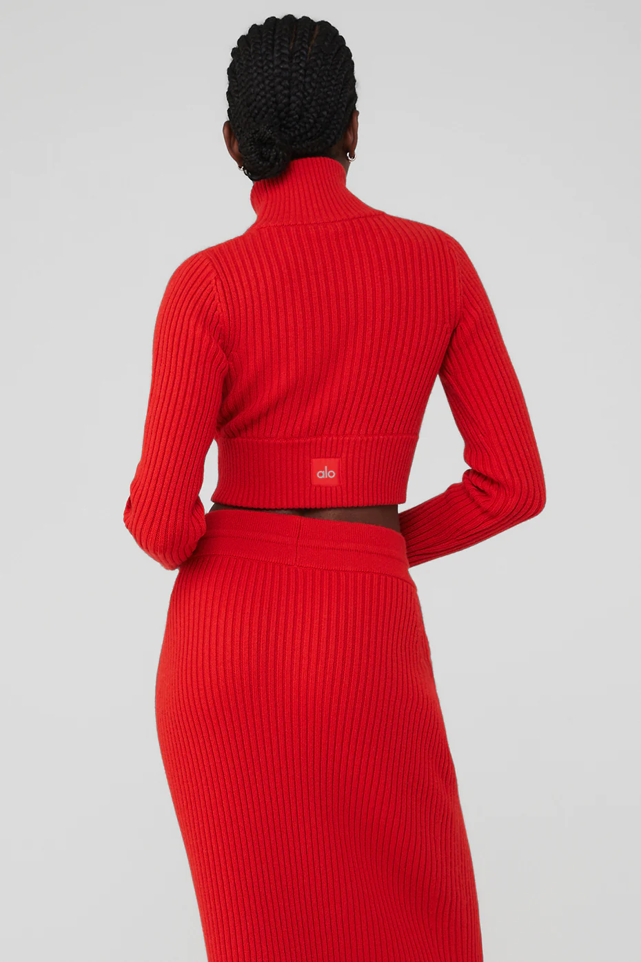 Cashmere Ribbed Winter Dream Cropped Turtleneck - Red Flame