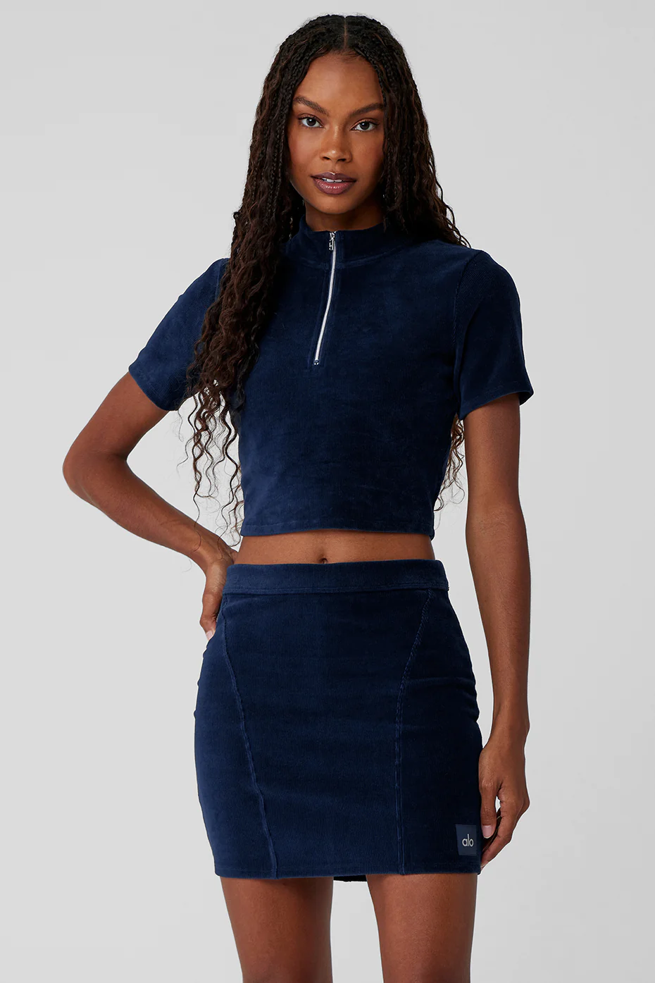 Micro Corduroy Winter Break Mock Neck - Navy