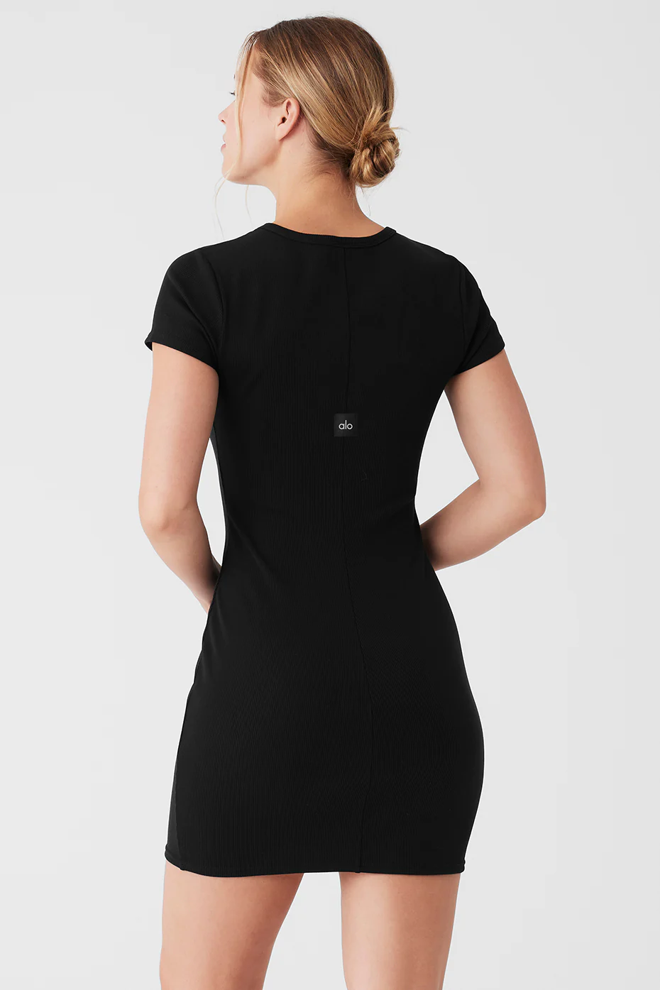 Goddess Ribbed Short Sleeve Dress - Black