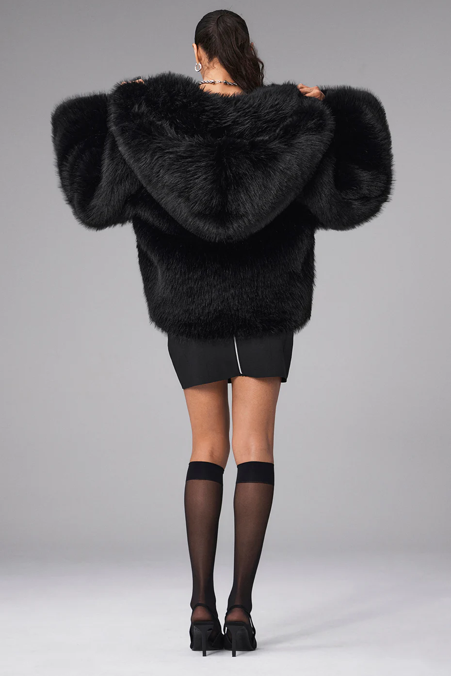 Opulent Faux Fur Statement Jacket - Black