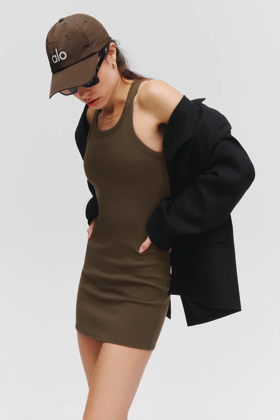 Goddess Ribbed Go-To Dress - Espresso