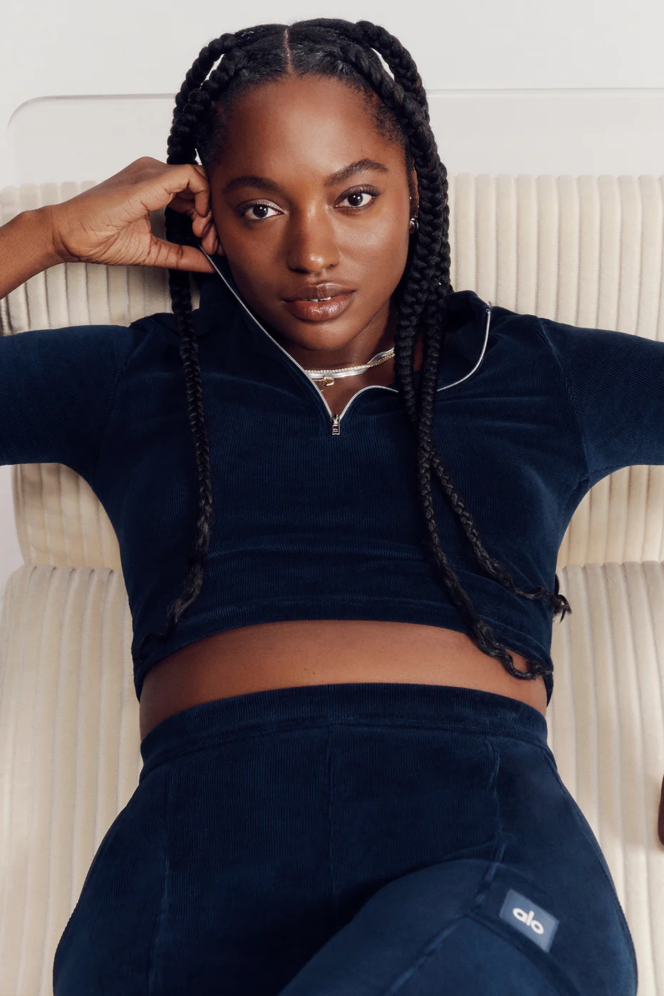 Micro Corduroy Winter Break Mock Neck - Navy