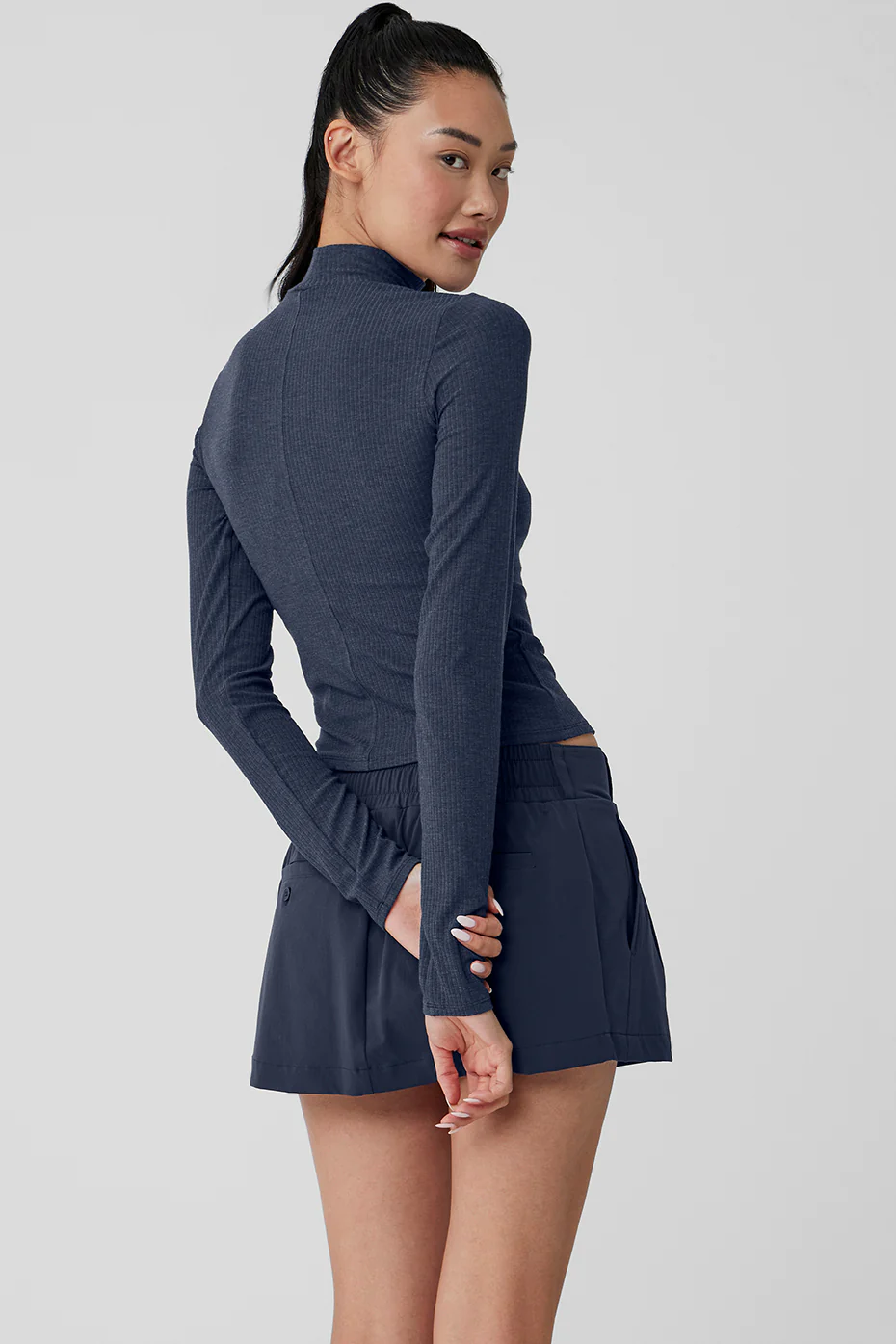Ribbed Sea Coast Mockneck Long Sleeve - Navy