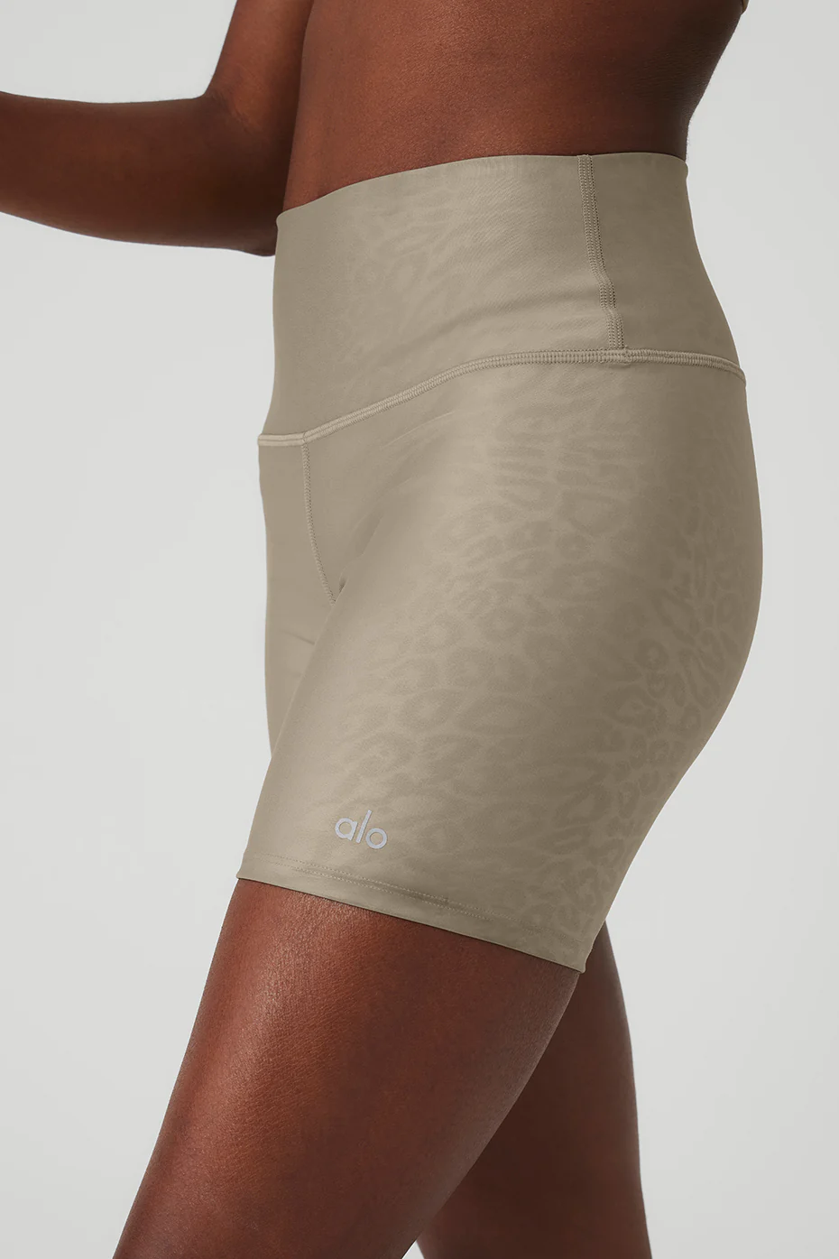 5" Airlift High-Waist Leopard Debossed Biker Short - Gravel